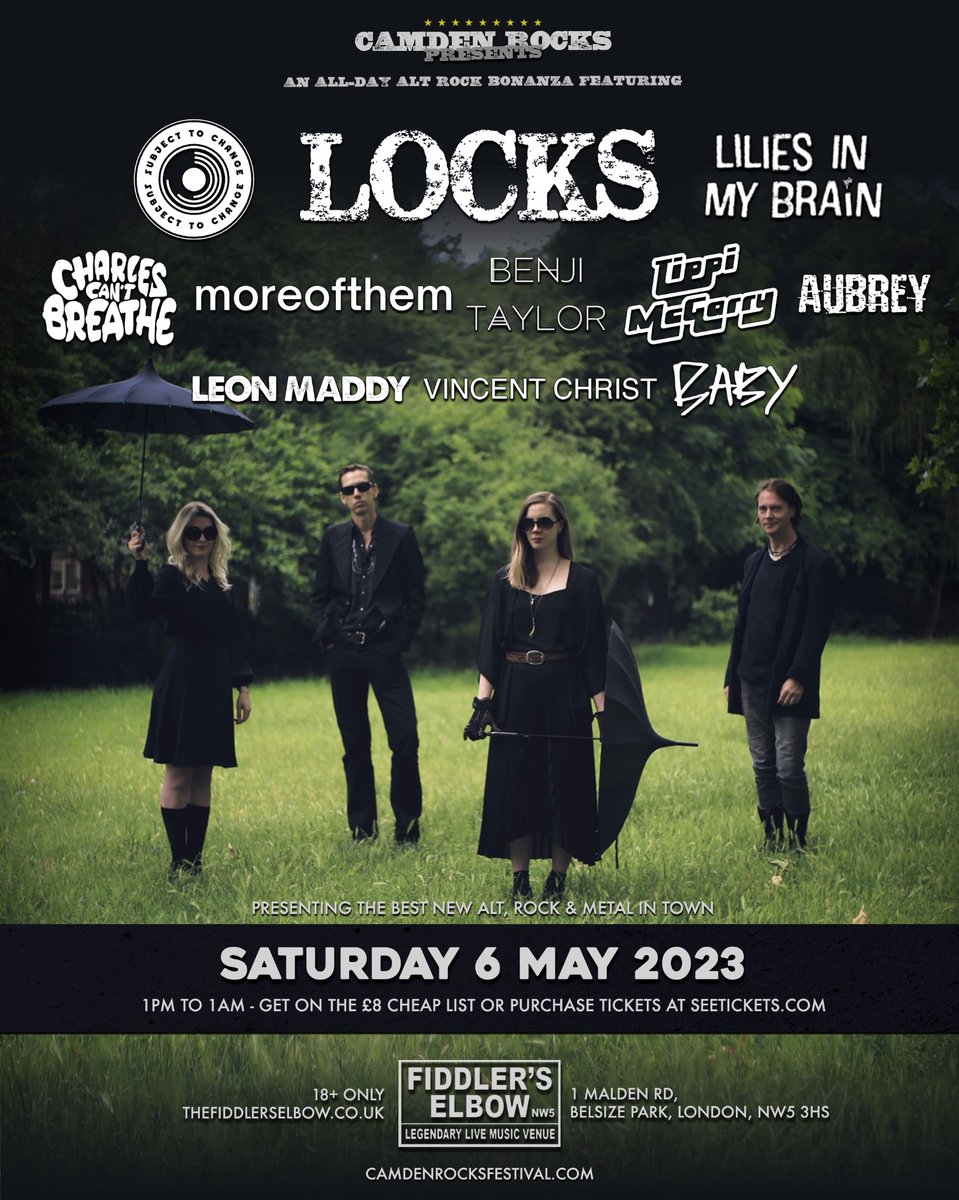 We headline <a href="/CamdenRocksFest/">Camden Rocks Fest</a> this Saturday at the Fiddler’s Elbow Camden. Message to go on our cheap list🖤