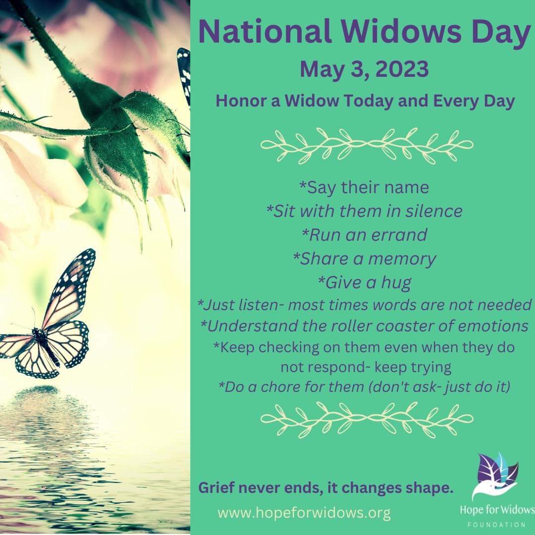 Not a day of celebration, but a day to reflect, honor and bring awareness. Thinking of our community, today and every day! Check in on a widow today.💜

#NationalWidowsDay #NWD2023 #widow #grief #widowhood
