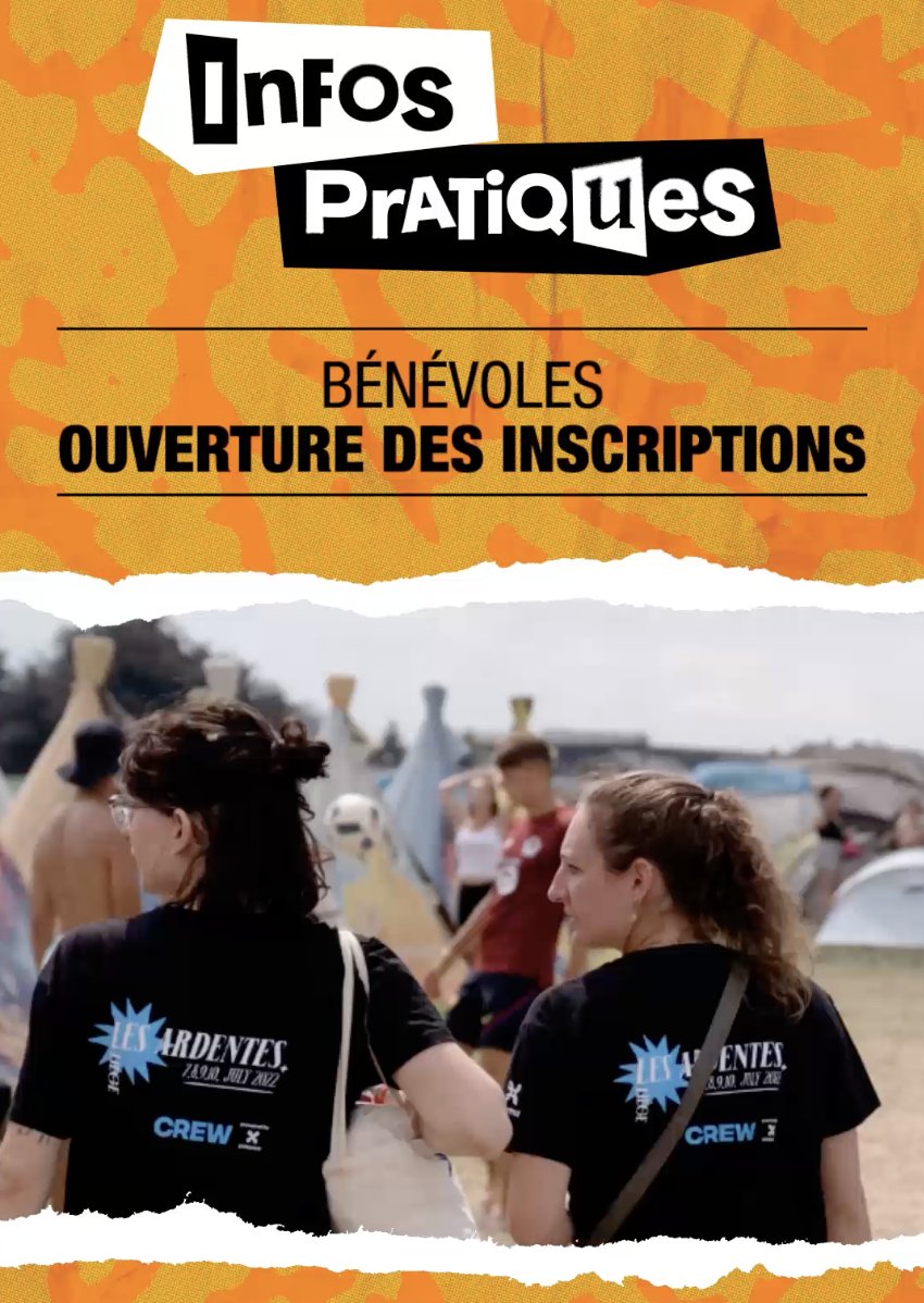 LESARDENTES's tweet photo. Ouverture des inscriptions bénévoles, c'est par ici : 
https://t.co/bTAJ572PjW https://t.co/InTbpfwfRe
