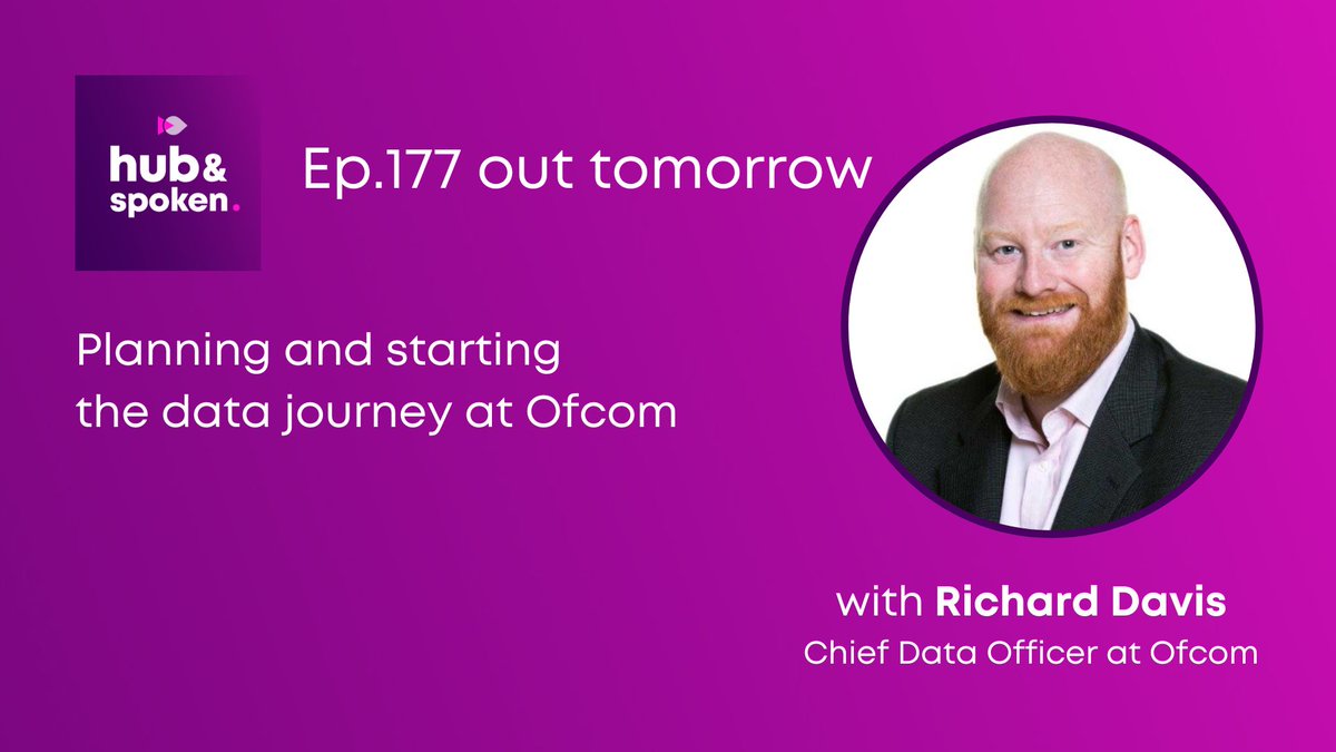 Don't miss our episode 177 tomorrow featuring <a href="/DrDickyD/">Richard Davis</a>, the Chief Data Officer at <a href="/Ofcom/">Ofcom</a>, the UK’s independent communications regulator. <a href="/mrjasonbfoster/">Jason Foster</a> and Richard discuss the use of data in regulation, Ofcom’s role and fostering a data-driven culture.