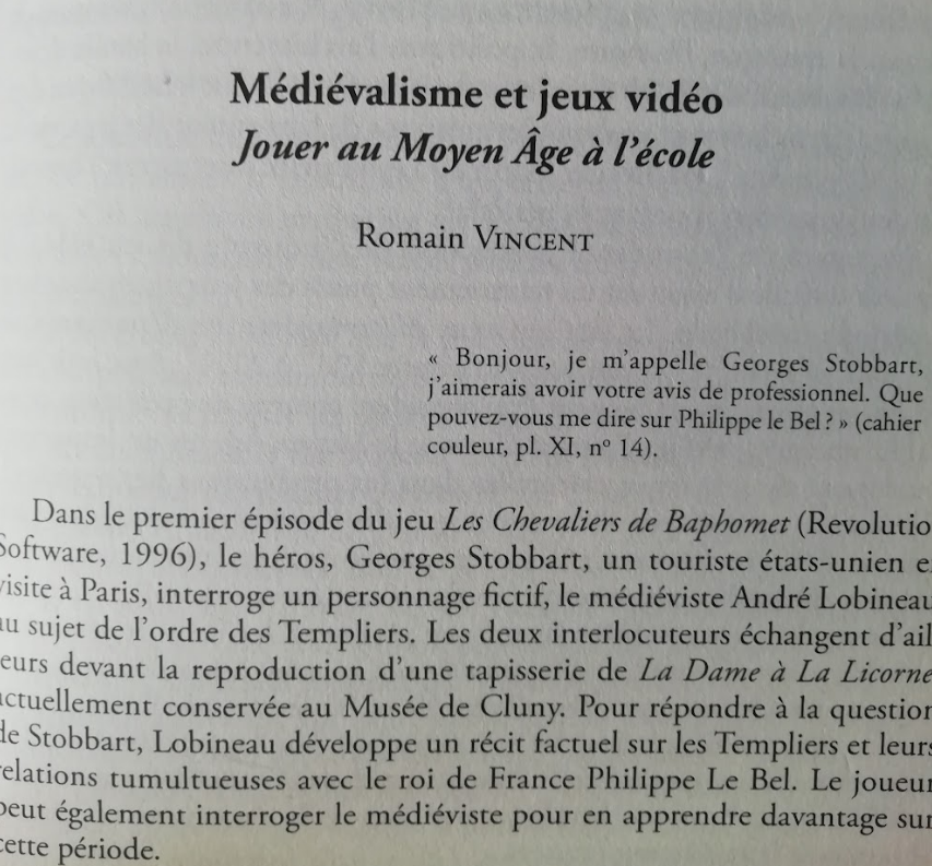 📖✅
Très heureux de vous faire part de la parution de mon article : "Médiévalisme et jeux vidéo : Jouer au Moyen Âge à l'école" dans l'ouvrage "Les médiévistes face aux médiévalismes".