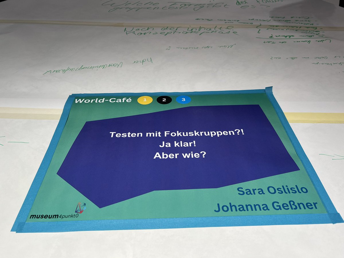 mfk_berlin's tweet image. Schön hier @kulturSPK @museum4punkt0. Und guter Austausch in den Worldcafés, z. B. über Fokusgruppen. Die Tischdecke ist voller Ideen 👏 #DigAMus