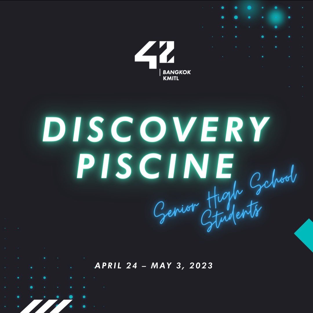 42Bangkok's tweet photo. Discovery Piscine is done! 🎉✨
You guys did a very good job 👍🏻
​
นี่ก็คือบรรยากาศกิจกรรมวันสุดท้ายของค่ายค่ะ ช่วงเช้า 42 bangkok ได้พาน้องๆเข้าเยี่ยมชมแล็ป Robotics &amp; AI ของคณะวิศวกรรมศาสตร์ และช่วงบ่ายได้มีการนำเสนอ final project และมีการ��ัด celebrations ให้กับน้องๆ ด้วยค่ะ https://t.co/NXMJHKvP79