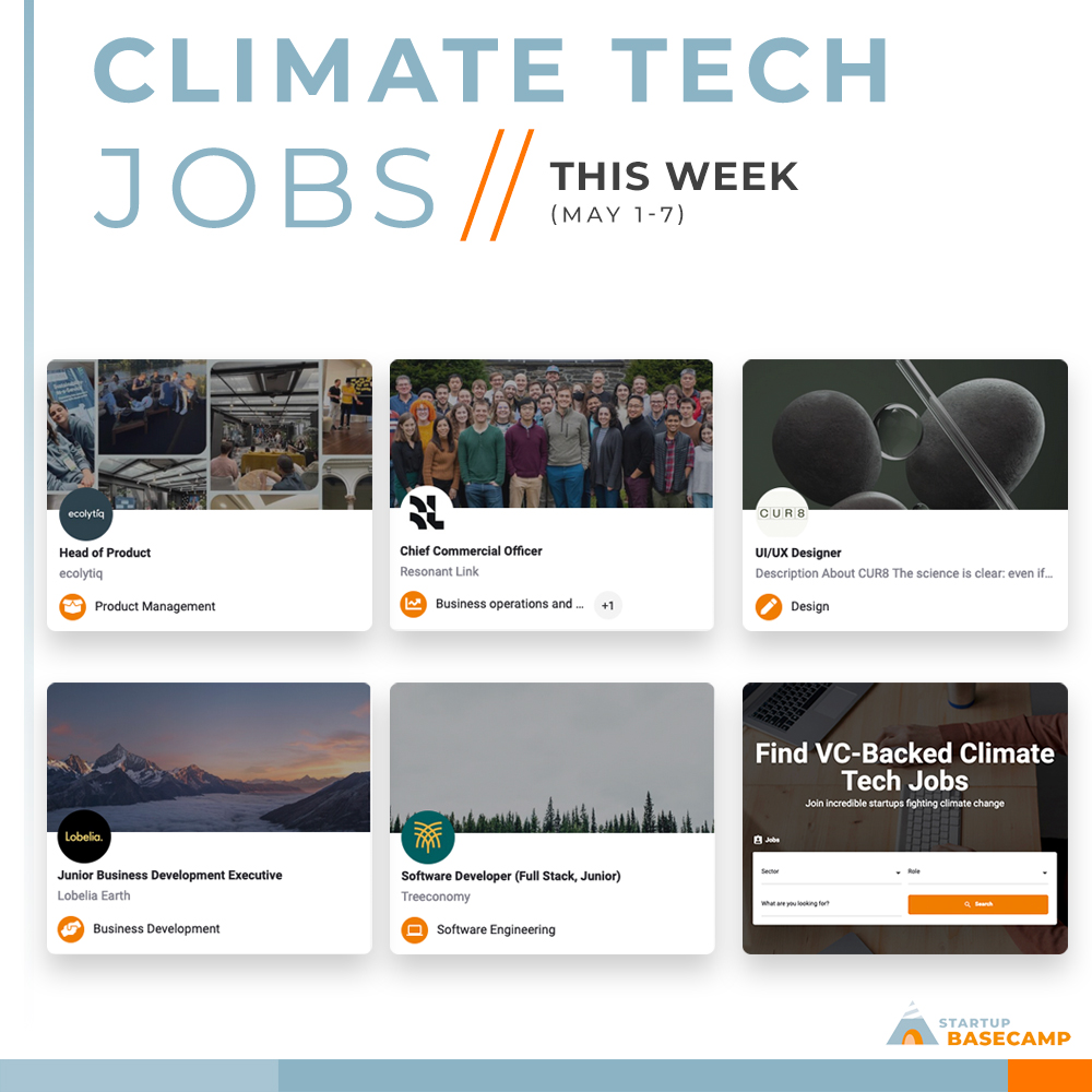 Here's a quick look at who's #hiring in #climatetech this week: 

📦@ecolytiq

📈Resonant Link

🎨@cur8earth

🤝@lobeliaearth

💻@Treeconomyltd

Browse our collection of #techjobs from VC-backed #startups here: bit.ly/42oFrSh

#climatejobs #climateaction #impactjobs