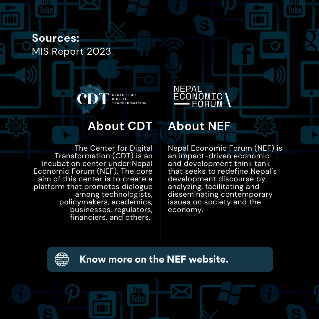 CDT_NEF's tweet photo. The #Nepal #Telecom Authority (NTA) published report in March 2023 titled, #Management Information System (MIS) Report. The report discusses information systems, internet service providers, telecommunication, NTA activities including recommendations from NTA and more.
@NEFNepal https://t.co/DMA1yk4Zdp
