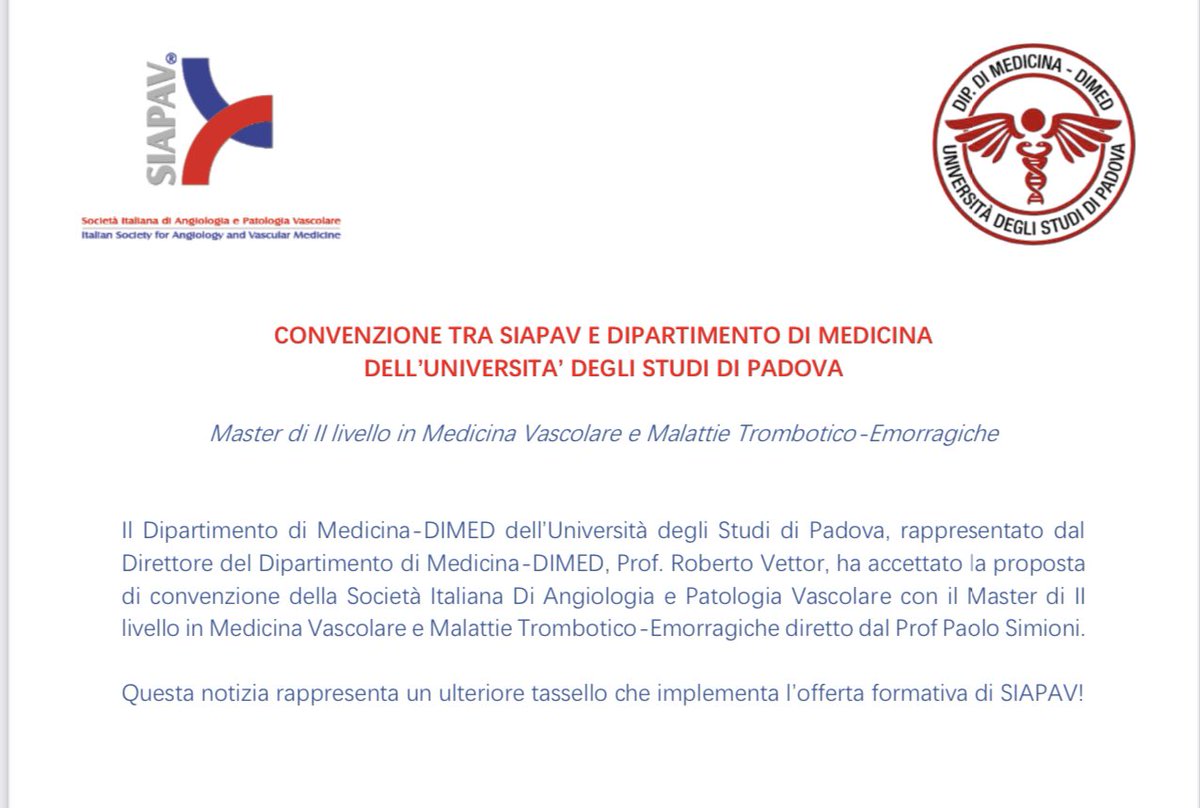 Master Medicina Vascolare - Convenzione SIAPAV - Università di Padova

siapav.it/items/news?i=N…