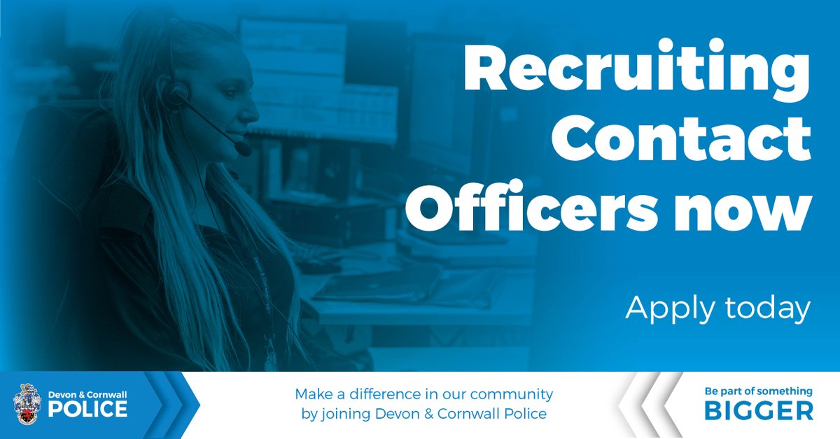 The recruitment window for Contact Officers in the Devon &amp; Cornwall Police Contact Centres closes at noon on Friday, 5 May. 
👮 Apply now and start making a difference today. More details via the link below.
crowd.in/b73IoB