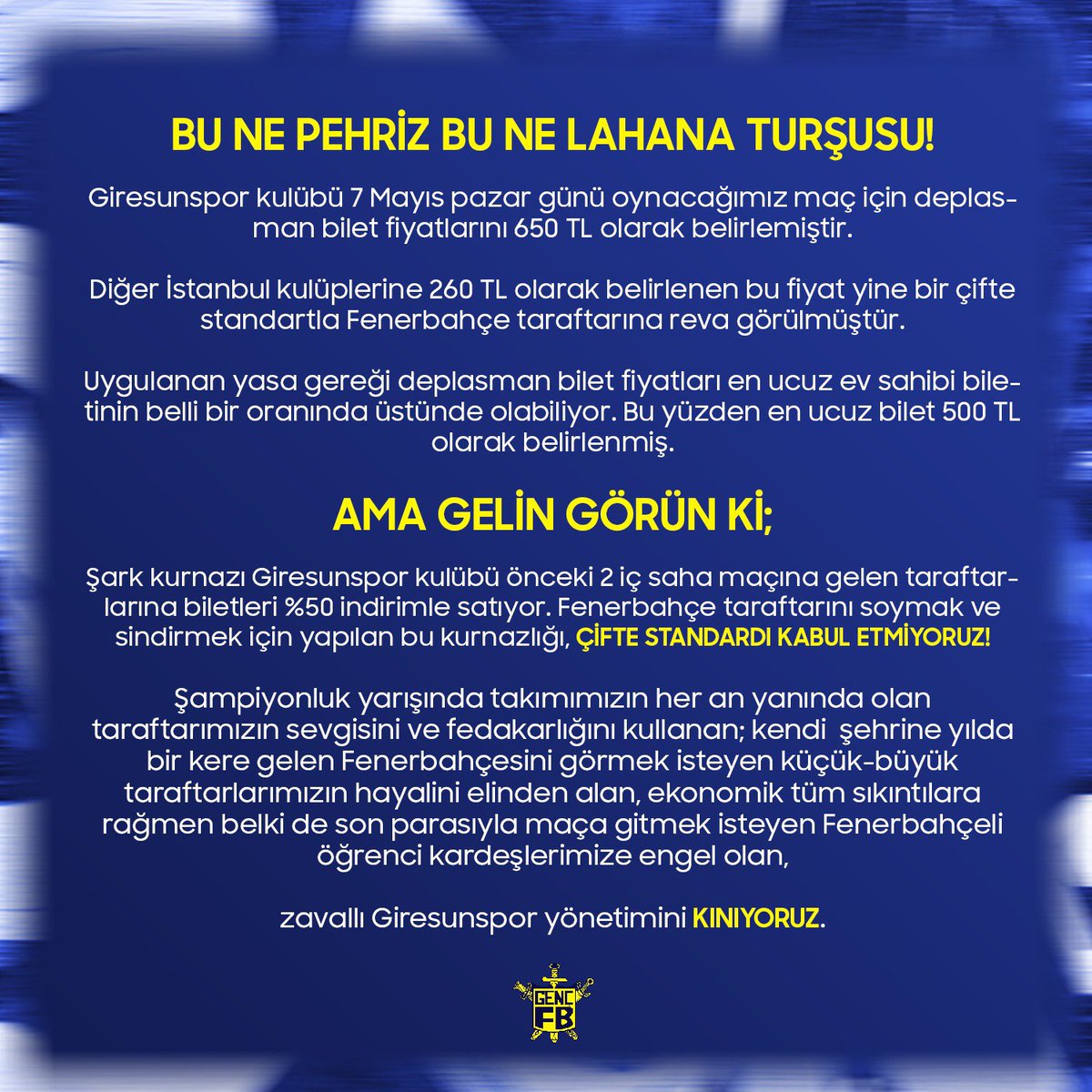 BU NE PERHİZ BU NE LAHANA TURŞUSU!

Şark kurnazı Giresunspor kulübünün uyguladığı çifte standardı kınıyoruz!