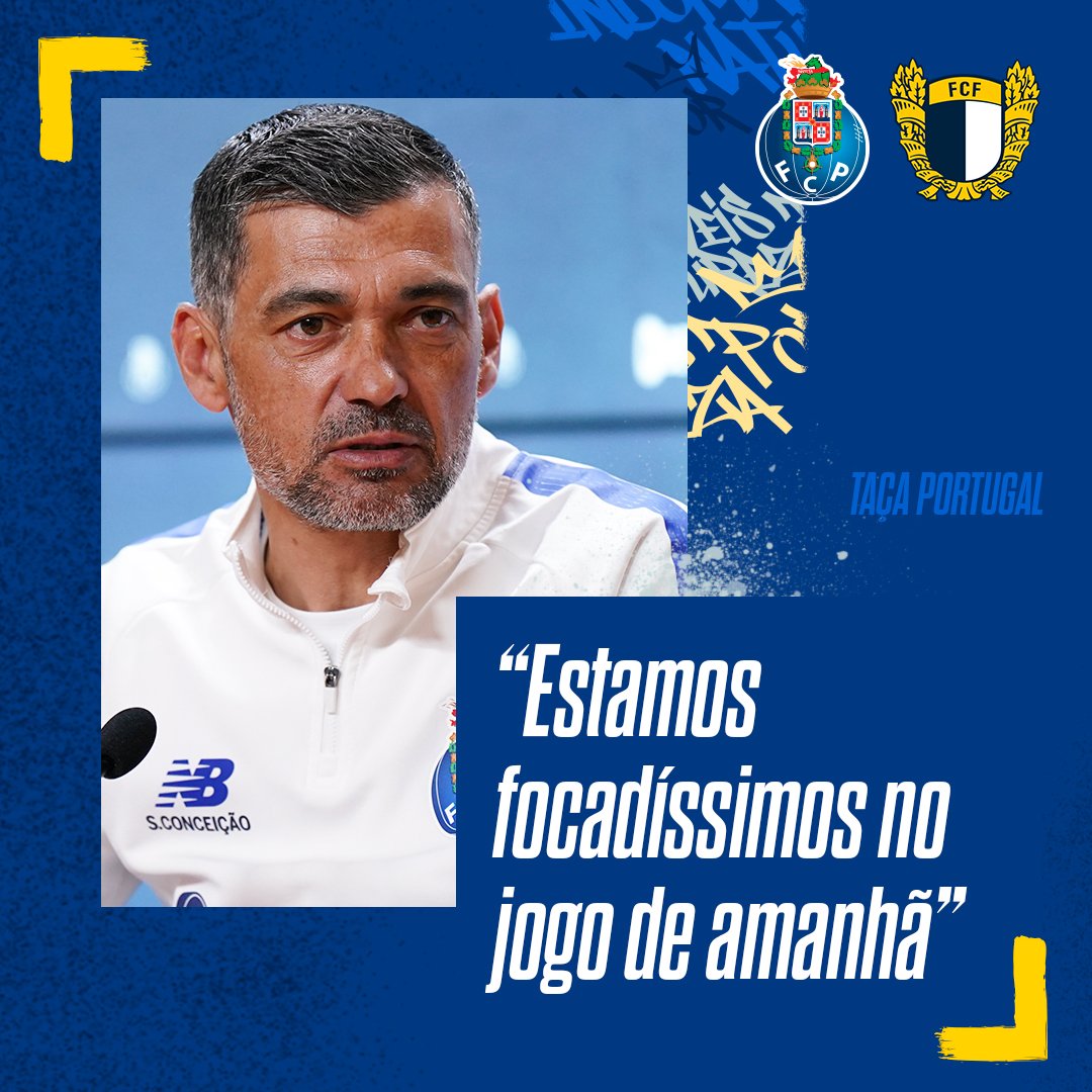 FCPorto's tweet photo. Sérgio Conceição 🎙 “Estamos focadíssimos no jogo de amanhã”

#FCPFCF #TaçadePortugal https://t.co/paarGxnhK1