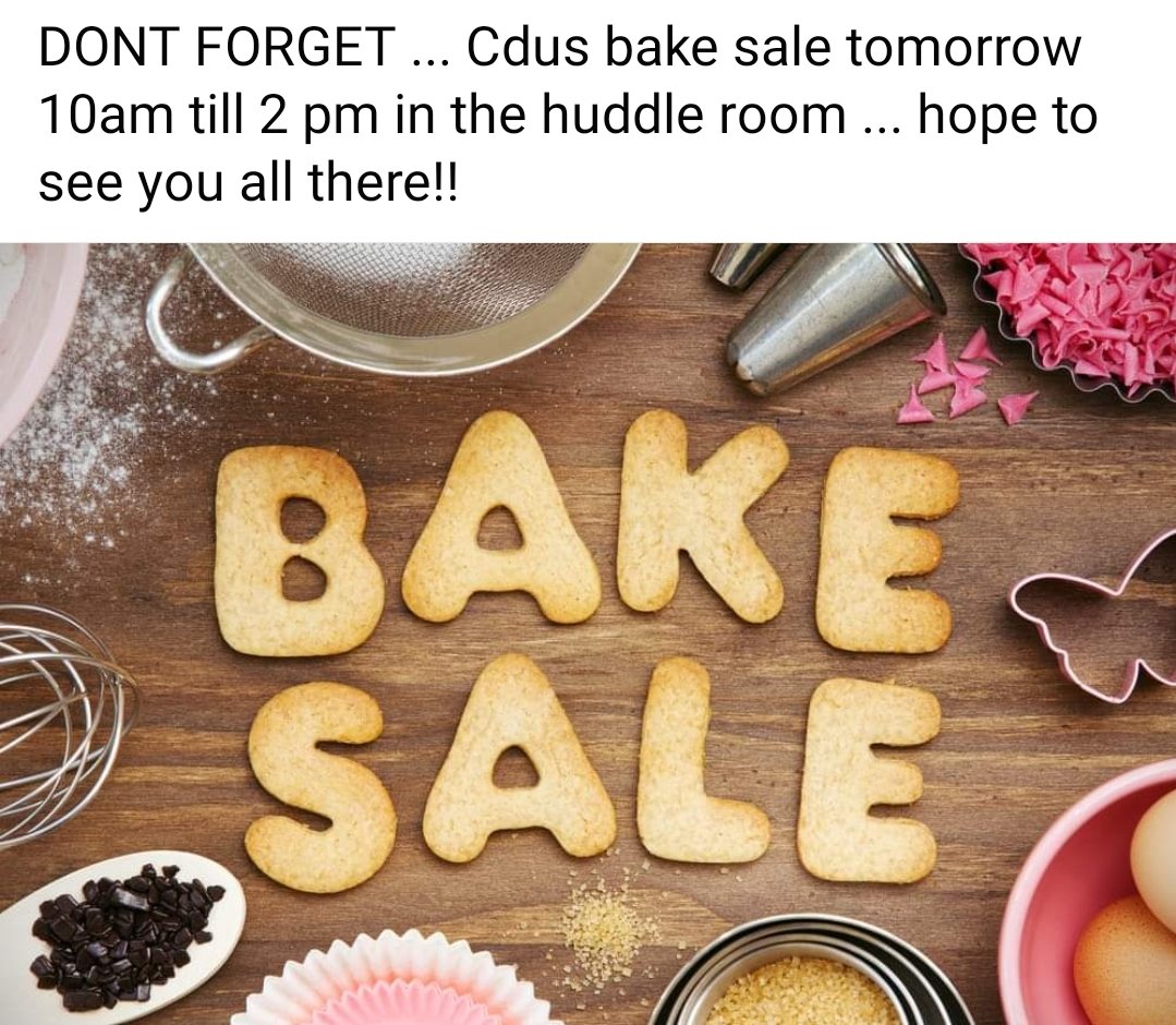 Our team are running a cake sale tomorrow on CDU. Come join us for a selection of cakes, treats and maybe even a samosa or two! We will even be running a small tombola! Join us from 10am-2pm!