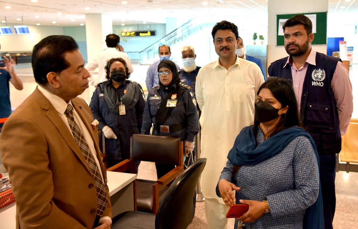 WHOPakistan's tweet photo. “I am impressed by the functional surveillance system in place at the Islamabad Airport for detection of mpox cases &amp; appreciate the strong coordination between the health staff, civil aviation &amp;other airport authorities for their wonderful efforts” said Dr Mahipala, WR Pakistan. https://t.co/8sd8fjm8X1