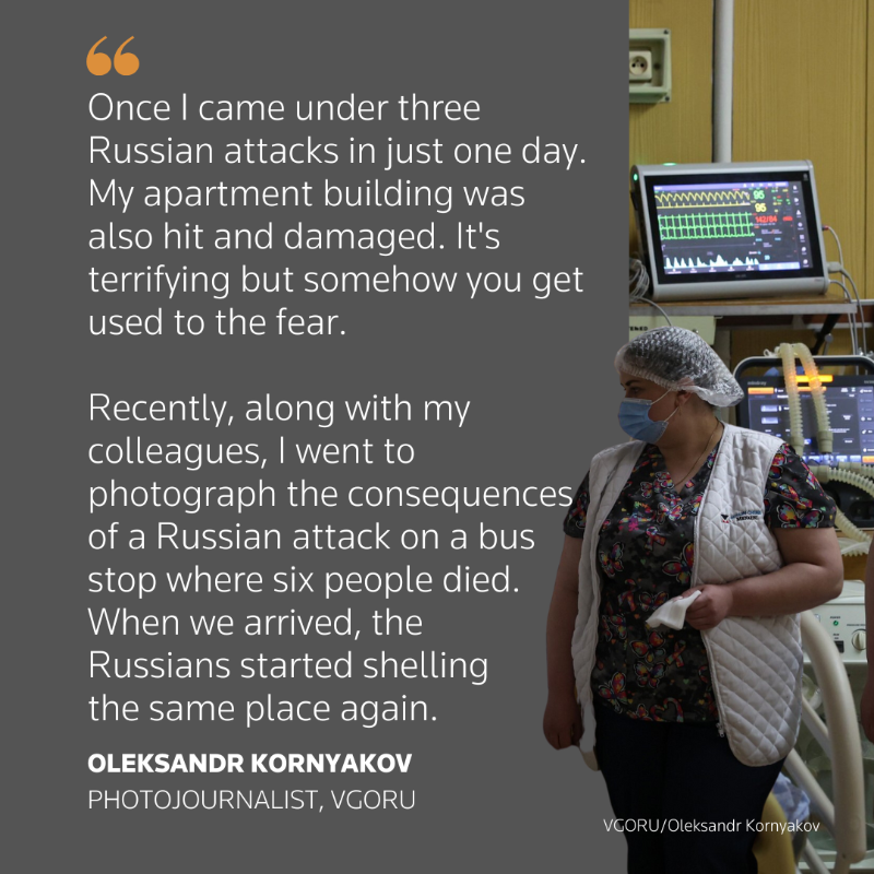TRF's tweet photo. ✏️ Ukrainian reporters are risking their lives to provide lifesaving information during Russia’s full-scale invasion.

@vgorunews photojournalist Oleksandr Kornyakov shares his experiences of capturing life and the impact of the conflict in Kherson. ➡️ https://t.co/163ewelDMS