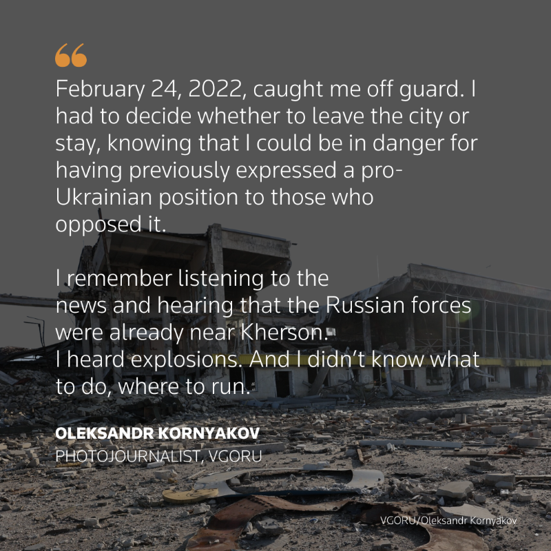 TRF's tweet photo. ✏️ Ukrainian reporters are risking their lives to provide lifesaving information during Russia’s full-scale invasion.

@vgorunews photojournalist Oleksandr Kornyakov shares his experiences of capturing life and the impact of the conflict in Kherson. ➡️ https://t.co/163ewelDMS