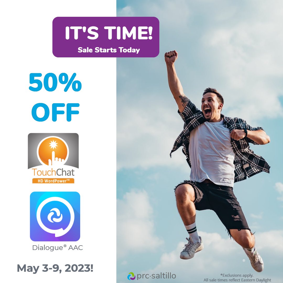 PRCSaltillo's tweet photo. IT’S HERE…the event you’ve been waiting for!  We’re celebrating Better Hearing &amp; Speech Month with 50% off Dialogue™ AAC and TouchChat® May 3rd-9th, 2023!

https://t.co/lvAYrbJmKV
#AAC #PRCSaltillo #PRCSaltillo #AAC #Dialogue #BHSM https://t.co/stEzjnjkfa