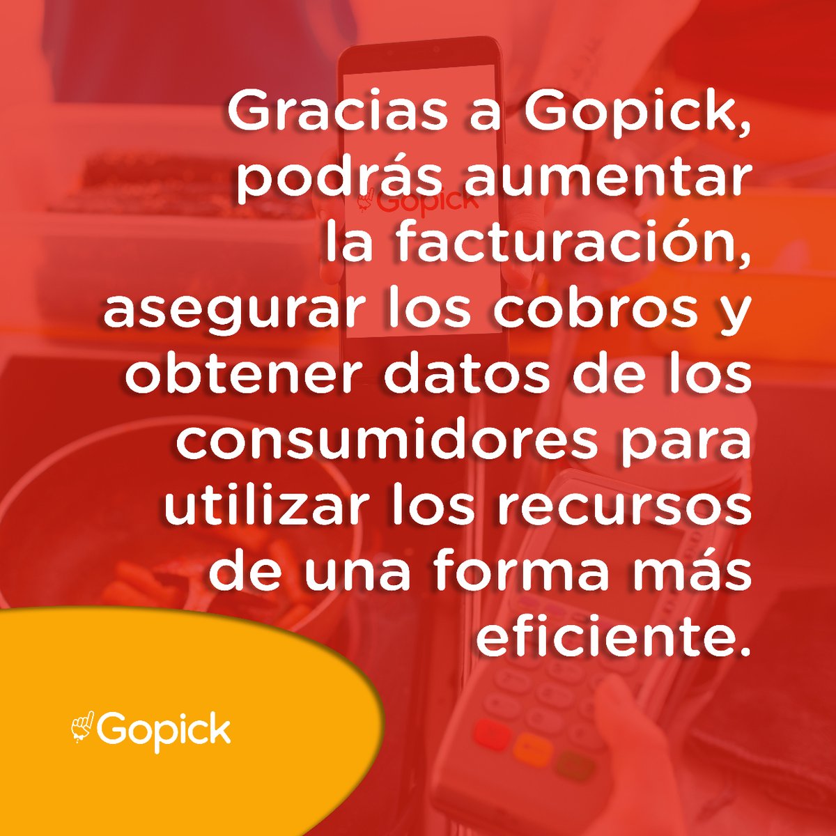 gopick_app's tweet photo. ¿Sabías que puedes optimizar la gestión de #pedidos?💥
Gracias a #Gopick, podrás aumentar la facturación📈, asegurar los cobros💰 y obtener datos de los consumidores para utilizar los recursos de una forma más eficiente🔝
#eventos #gestióndepedidos #comidaybebida https://t.co/cd7KcmFzB8