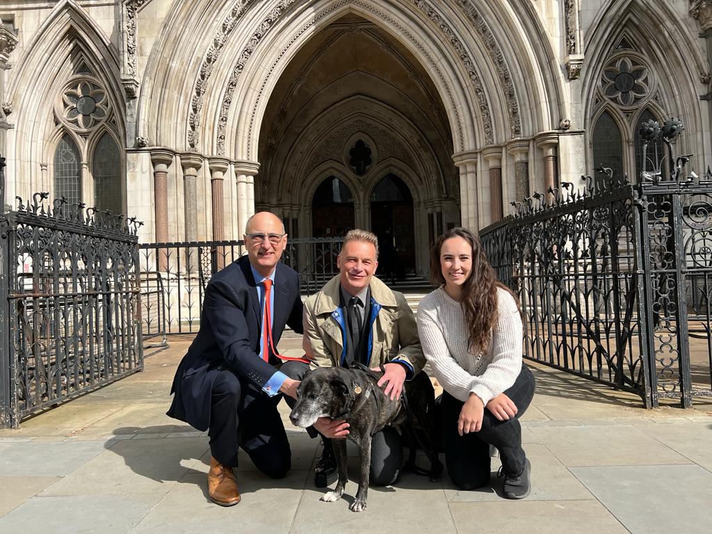 Thank you to @AndrewLacs and Buddy from @StaffiesRescue for your support today in Court where I am fighting online abuse .