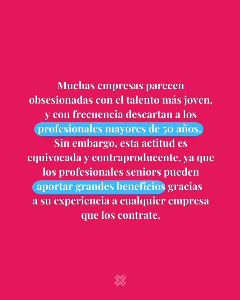 Contar con el talento senior es esencial para cualquier empresa. La experiencia, los conocimientos y el bagaje que solo con los años se puede adquirir, suponen un valor diferencial en un mundo en transformación y constante cambio.

#TalentoSenior #PlanX #ReinvencionDirectivos