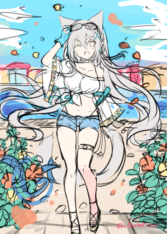 「バカンスみよるんラフ」|皐月まゆり🐈もふもふのイラスト