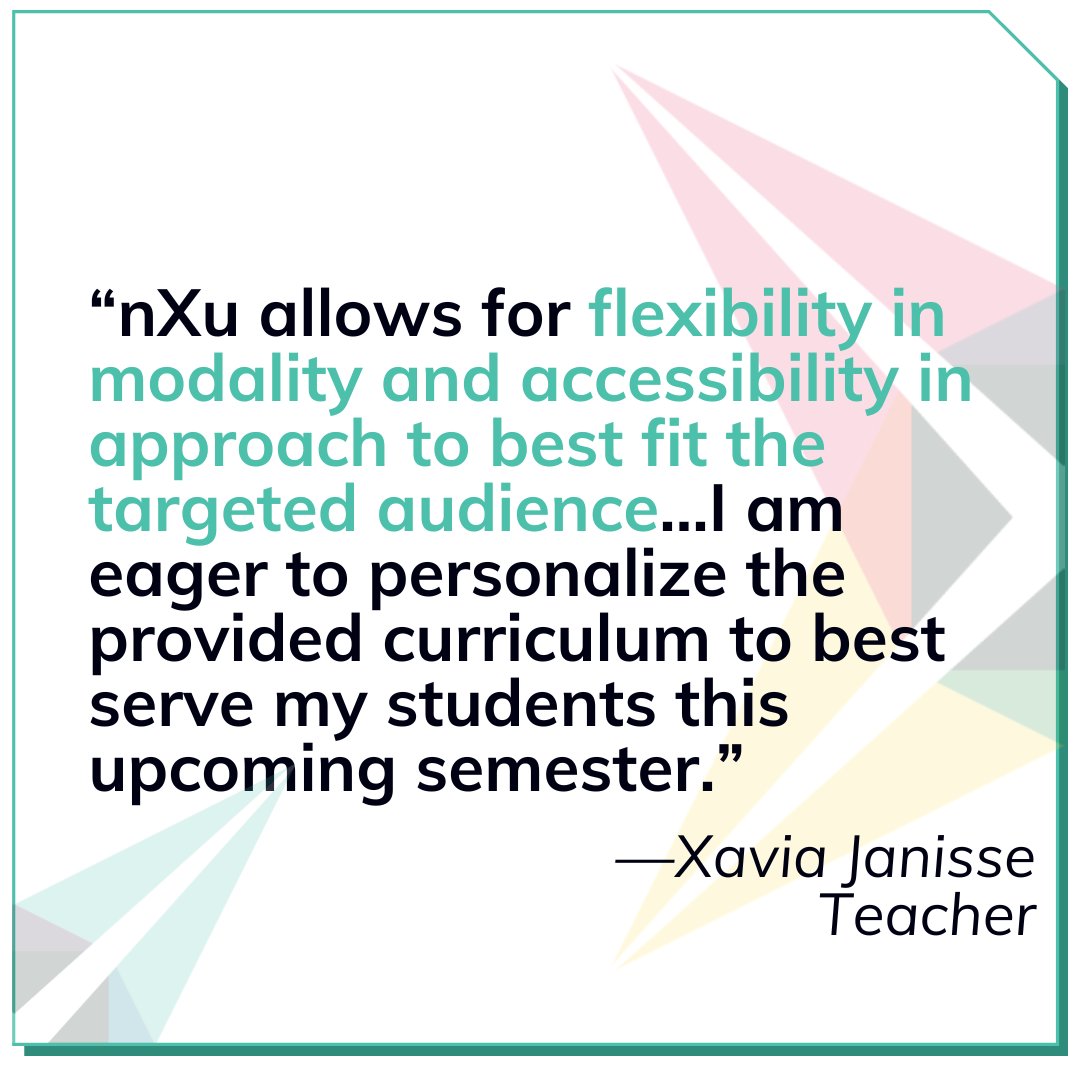 Participant Xavia Janisse discusses how nXu’s Nexus Curriculum can be customized to fit your classroom’s needs. Are you looking for a youth development solution that can be tailored to your students? Learn more about our offerings here: bit.ly/3IsPkVY