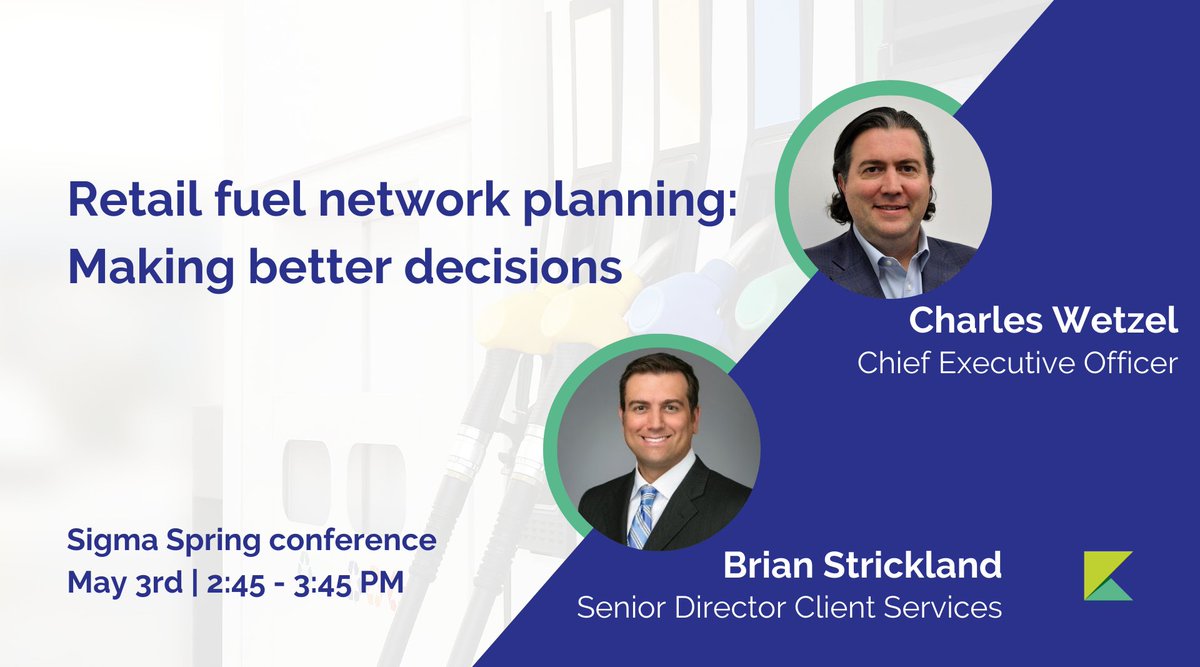 Today, Kalibrate's CEO Charles Wetzel and Senior Director of Client Service's will be presenting "Retail fuel network planning: making better decisions" at the Sigma Spring Conference.

Learn more here: hubs.li/Q01Nv7mL0
