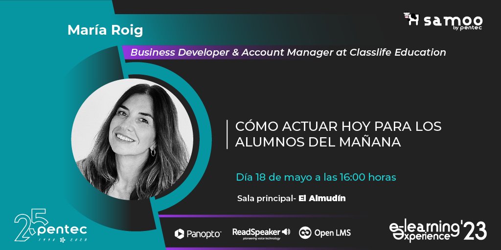 El día 18 de mayo a las 16:00 en la sala principal - El Almudín, María Roig, Business Developer &amp; Account Manager en <a href="/ClasslifeEd/">Classlife Education</a> nos hablará sobre "Cómo actuar hoy para los alumnos del mañana"
✍️Última semana para inscribirse en: lnkd.in/ezXDDtED