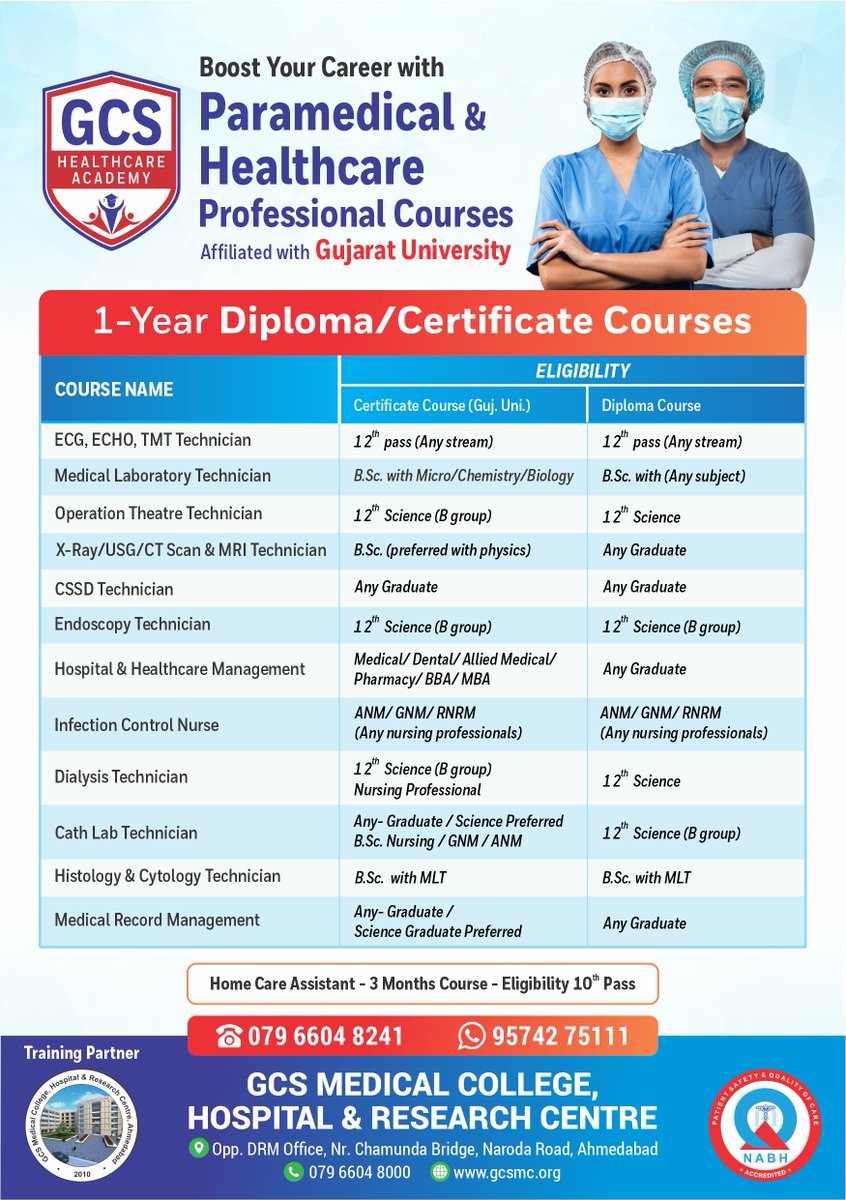 GCSMCHRC's tweet photo. Join our Paramedical and Healthcare Professional courses at GCS Medical College, Hospital and Research Centre.
For further information, visit our website: https://t.co/QjKvqeKtKl
#Paramedical #Healthcare #GCSMC #GCSHospital #Admission #GCS #Medicaladmission https://t.co/h6wxVMR7A7