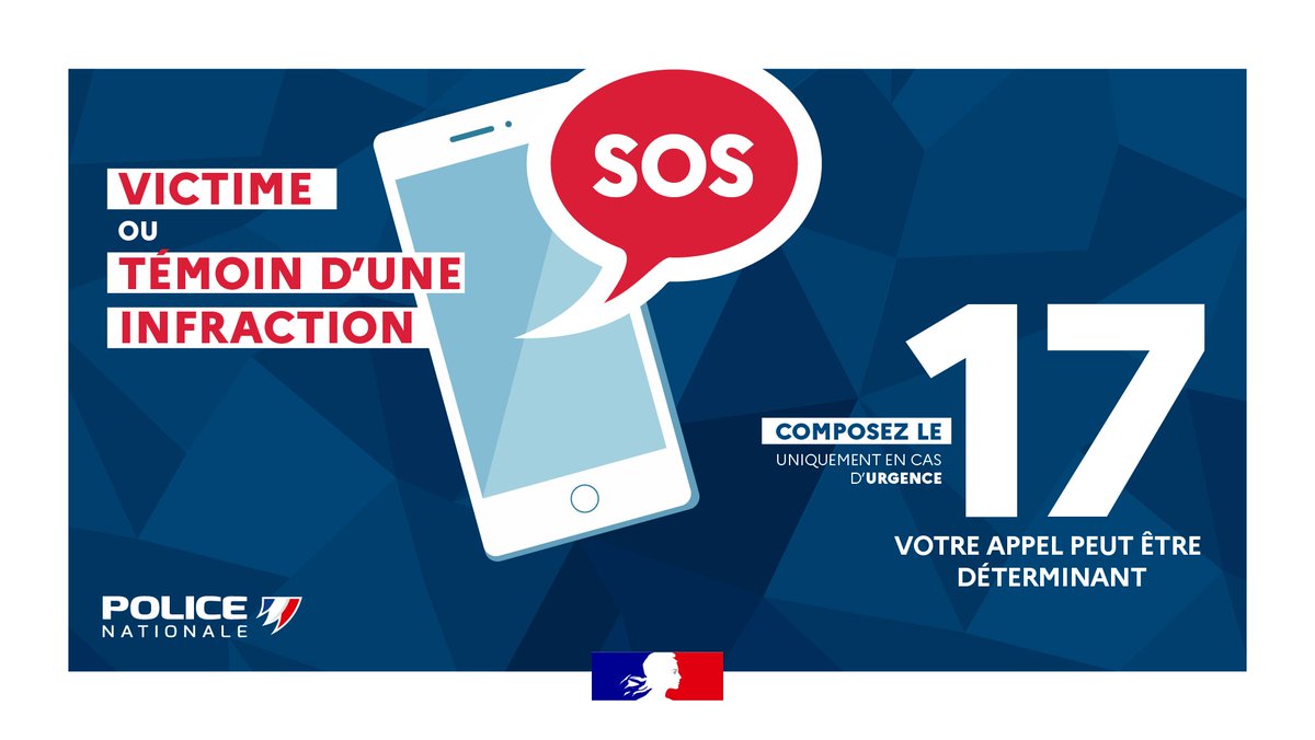 [#PoliceSecours]🚔📞
#Victime ou #témoin d'une infraction 👁️❓
👉Composez immédiatement le 1⃣7⃣📱
Votre appel peut être #déterminant ❗️