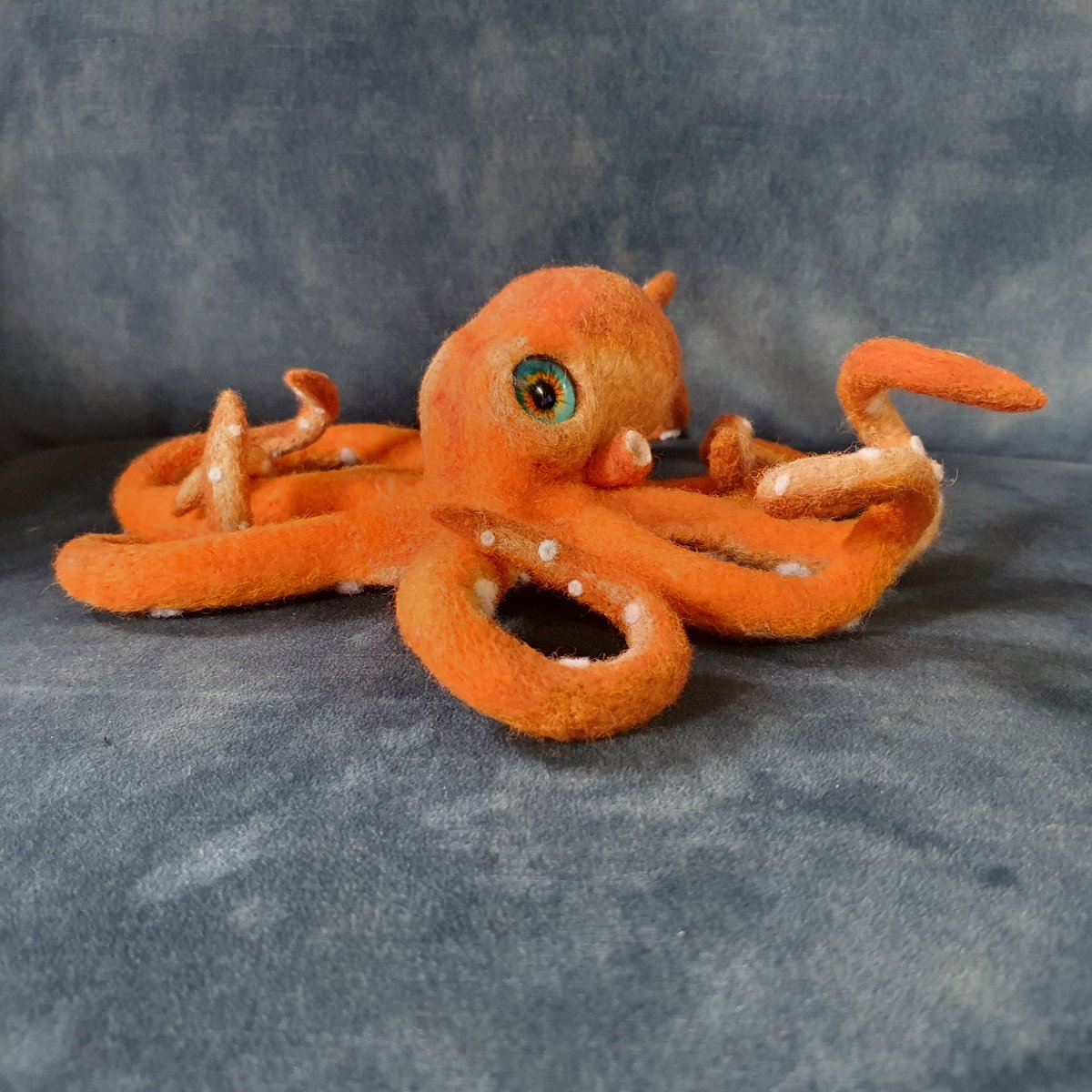 NWFelts's tweet photo. This octopus is nearly finished … just a little more smoothing of those fuzzy fibres, not a quick task when you have 8 legs! He/she is looking for a name … any suggestions?  
#NeedleFeltedOctopus #OctopusArt  #FibreArt #Handmade #OctopusSculpture #SeaLifeArt #CephalopodArt https://t.co/o6cbOpWOjf