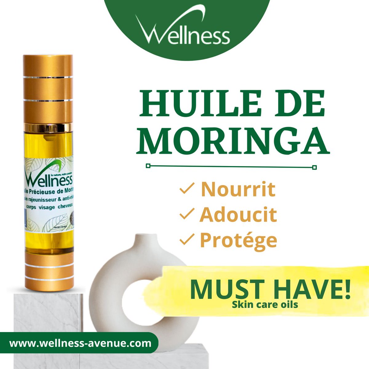 ✨Profitez au quotidien des bienfaits de l'huile de moringa Wellness 🌿. Nourrissante et antiâge. Fabuleuse pour réparer et hydrater les peaux desséchées et sensibles.🌹 ☎️+33 7 51 32 80 95 / +221 77 735 03 38   📩contact@wellness-avenue.com 🌐wellnes-avenue.com