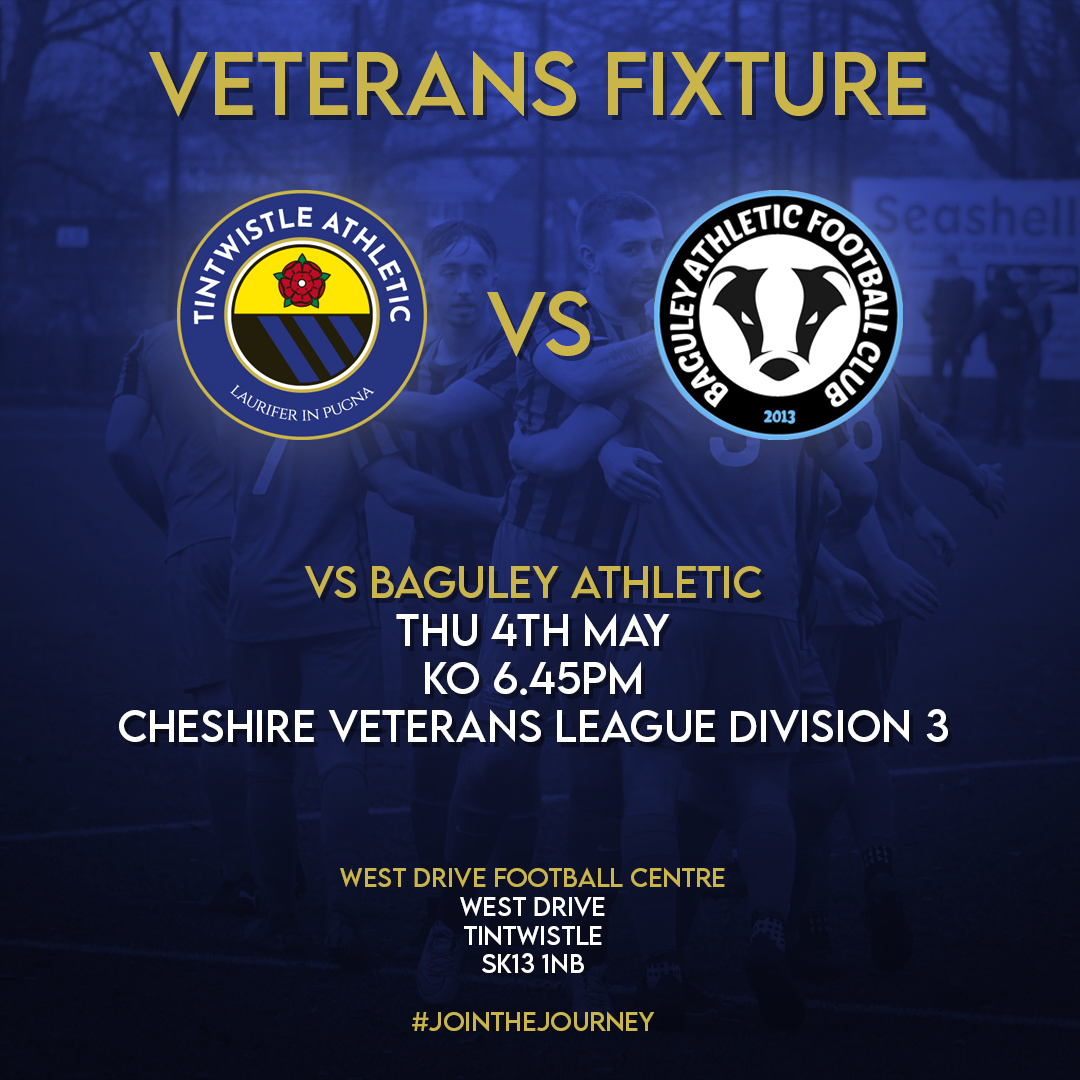 TinnyAthleticFC's tweet photo. 🆚@BaguleyAthletic Veterans
📅Thursday 4th May
🕢KO 6.45pm
📍West Drive, Tintwistle
🏆@Cheshire_FA Veterans League Div 3
💙🖤 https://t.co/tWzgWKafar