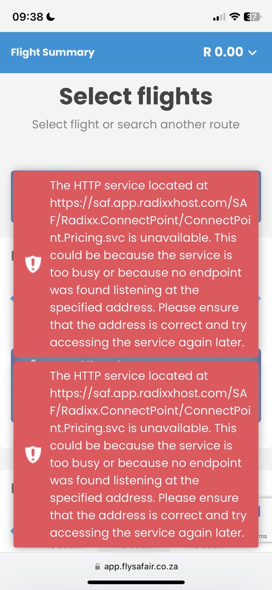 MaxineFarr's tweet photo. @FlySafair I’m in but your servers are down. https://t.co/v8kaBAZk0l