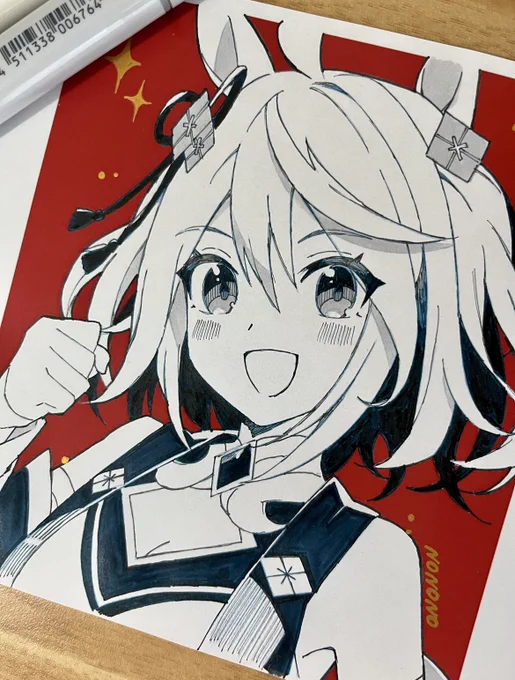 手描き色紙の練習で描いたキタちゃん。  新しく買った『漫画ライナーゴールド』がキラッキラで良い感じでした