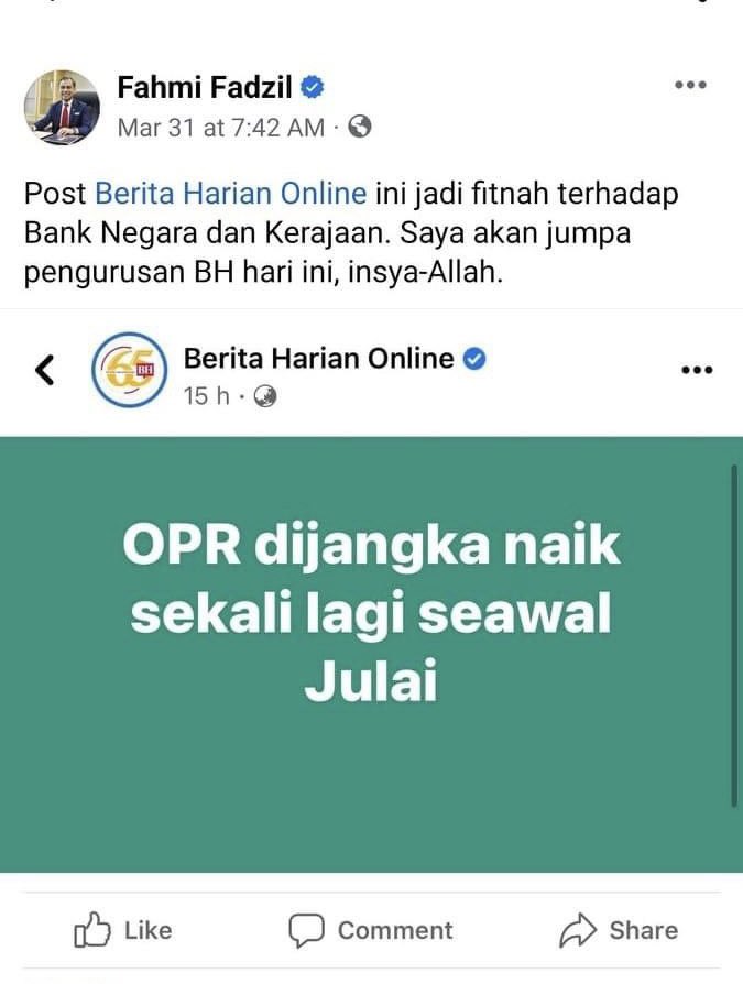 miskol's tweet photo. Rupanya betul kata Menteri KOMeDI @fahmi_fadzil fitnah ni.. 

awal Mei dah naik OPR. 

Mohon @bharianmy minta maaf cepat 😆 https://t.co/wgkvvGt2m1