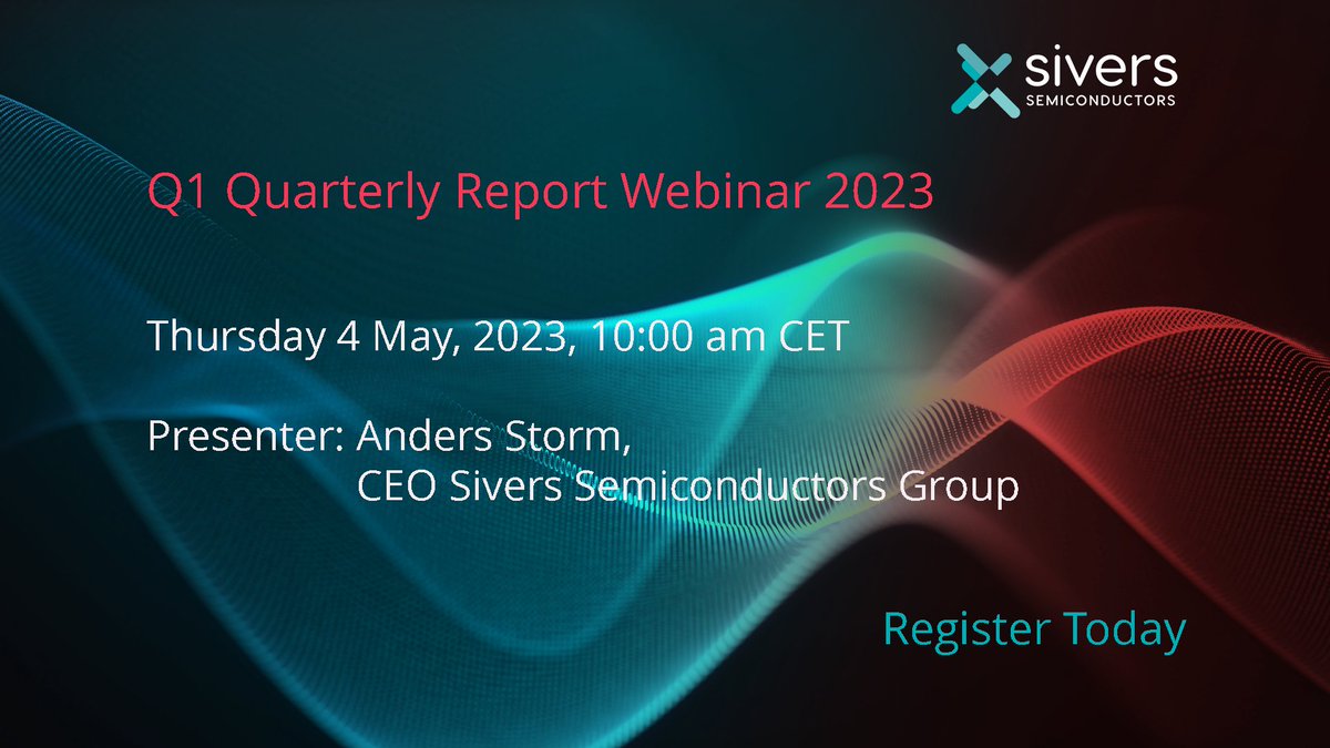 SiversSemicond's tweet photo. Tomorrow Thursday May 4 we relase our Q1 2023 report. Follow the live webinar held by our CEO @StormSivers Anders Storm at 10:00 a.m! 
Register here: https://t.co/Hm3cqgsSG2 https://t.co/6xNBoefS8P