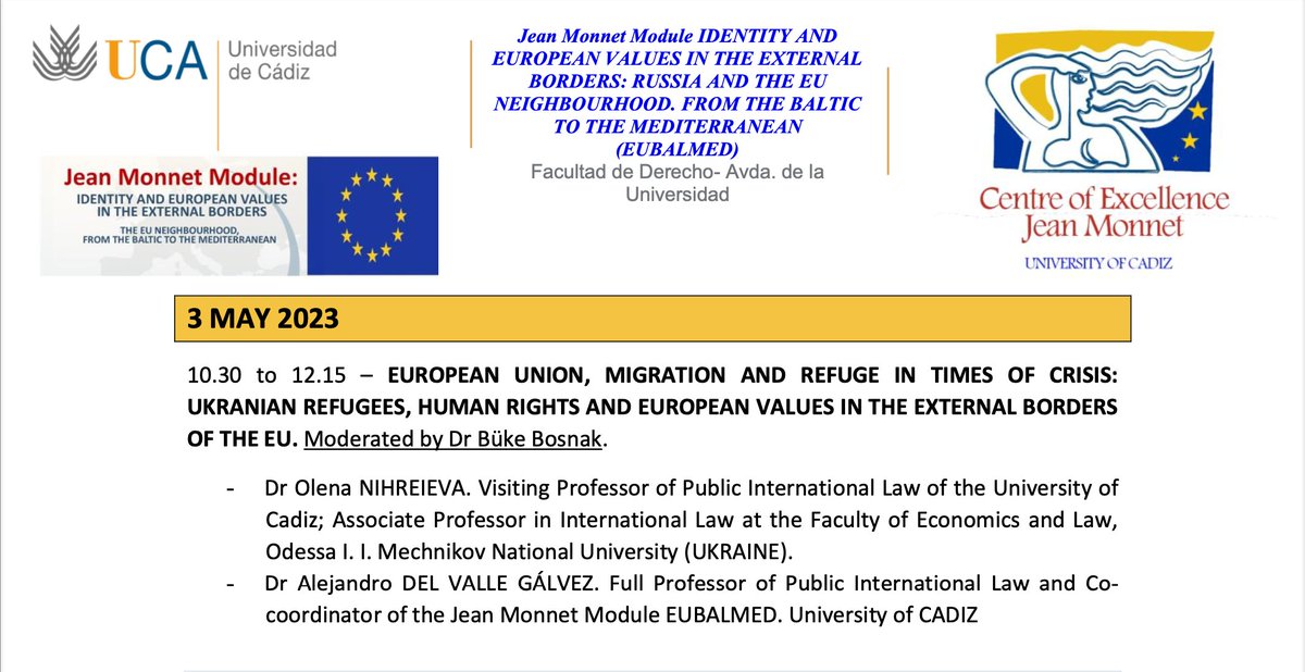 BosnakBuke's tweet photo. Today we are discussing  fundamental themes, a #panel on "#EU, #Migration &amp; #Refugee in Times of #Crisis: #Ukranianrefugees, #humanrights &amp; #europeanvalues in the #externalborders of the #EU." #EUBALMED @Adelvalle_Cadiz @BILGI_European @Bilgi_IR @BiLGiOfficial  @univcadiz https://t.co/DGynmXl6TA