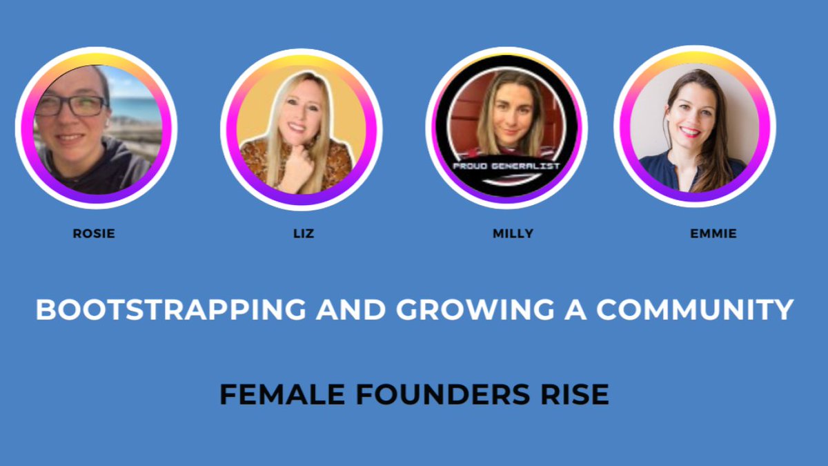 Milly’s building: generalist.world (@millytamati) on Twitter photo I'm joining some absolute powerhouses today to talk about bootstrapping & growing a community.
Have a Q? Drop it below & we'll prioritize answering it!
So excited to be a part of this with <a href="/rosiesherry/">Rosie Sherry</a> & <a href="/emmiefaust/">Emmie Faust</a> ❤️
RSVP here: linkedin.com/events/buildin… I'm joining some absolute powerhouses today to talk about bootstrapping & growing a community.
Have a Q? Drop it below & we'll prioritize answering it!
So excited to be a part of this with <a href="/rosiesherry/">Rosie Sherry</a> & <a href="/emmiefaust/">Emmie Faust</a> ❤️
RSVP here: linkedin.com/events/buildin…