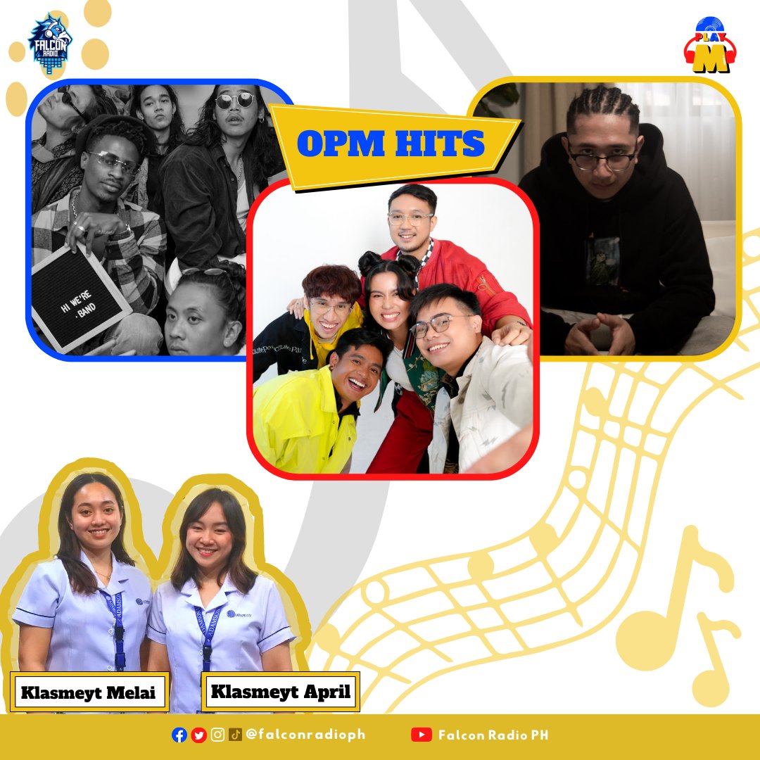 FalconRadioPH's tweet photo. Huwag magpahuli sa mga trending music ngayon. 🎧

Tuloy lang ang chikahan kasama sina Klasmeyt Melai and Klasmeyt April sa 2nd episode ng OPlayM. 

Sabay sabay tayong maki-vibe at ma-LSS this coming Friday!💃 

Dahil dito sa Falcon Radio #KlasmeytIkawangBida https://t.co/zvHWzHrsDC
