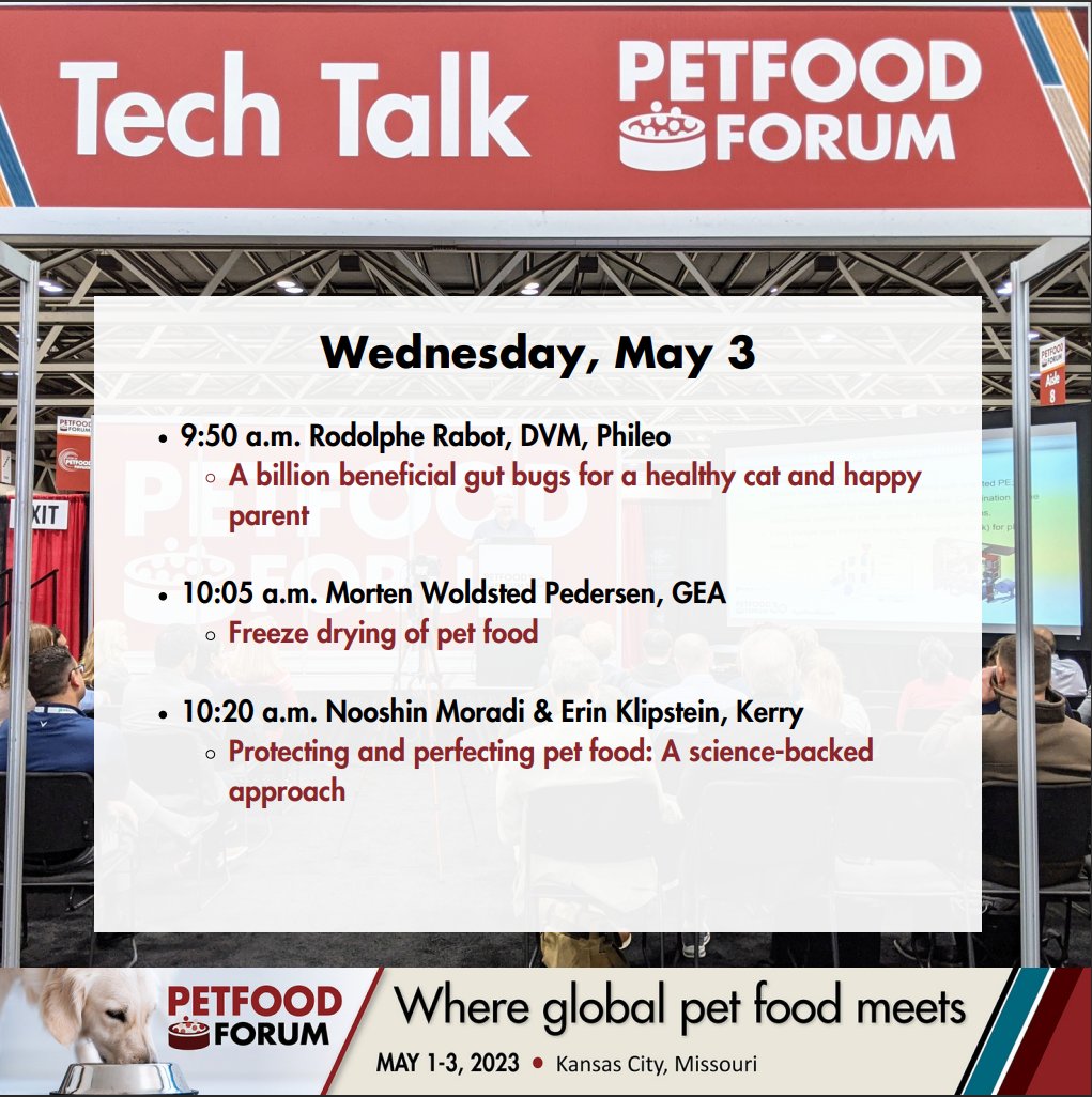 📢 Rodolphe RABOT will have a tech talk at 🐾Petfood Forum Events.

Where and when ?

📆 Today at 9:50 am !!
📍 Pet Food Forum
🌎 Kansas City, Missouri

#events #Petfood #Cats #Petfoodindustry #Petcare #Pets