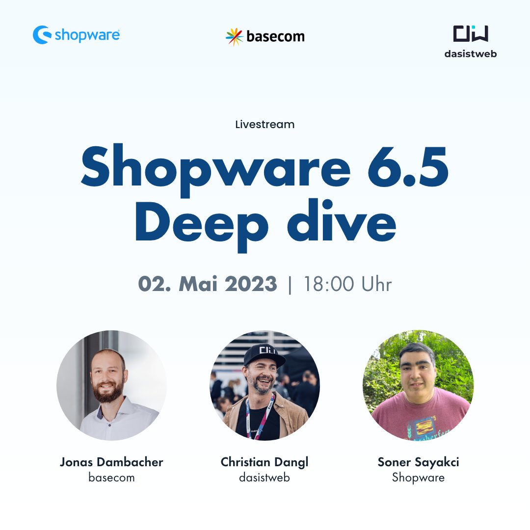 dasistweb's tweet photo. 🚨 TODAY Live-Stream - Shopware 6.5 Update deep-dive with insights into the newest features! 🚨
🕕 6 pm
🔗 https://t.co/QwWSr5x1Sm
#dasistweb #basecom #shopware6 #shopwareupdate #livestream #ecommerce https://t.co/MG9T73WeHe