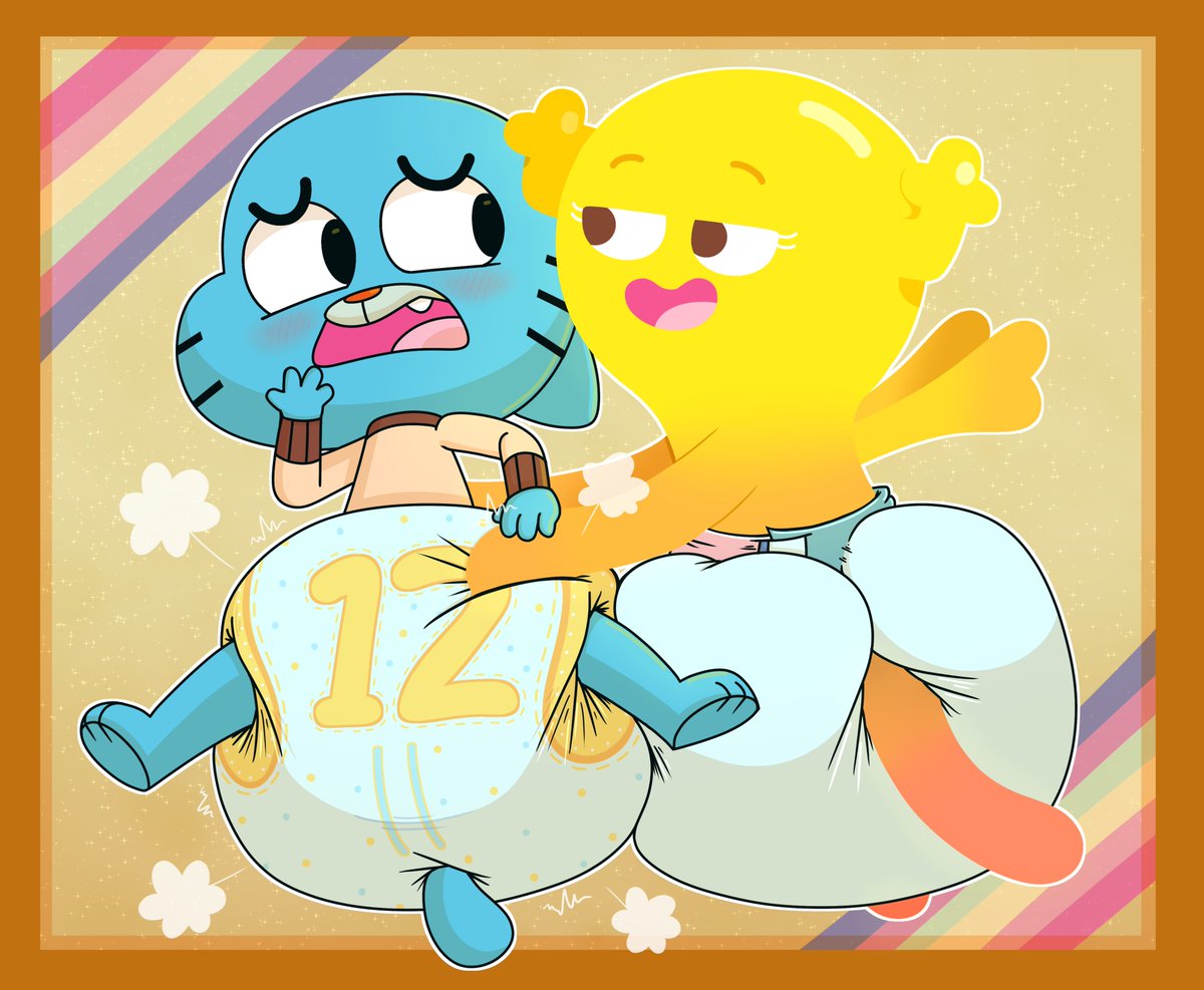 Tenerius's tweet photo. "Gosh Gumball, 12 years of wearing these cute crinkly things huh? I didn't realize I was dating such a Doofy Diaper Dork~"

Happy 12th Year Anniversary TAWOG~ 💛💛💛 https://t.co/z9d0bcmCXg