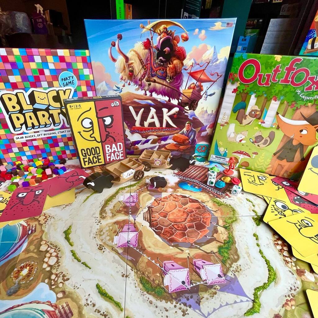 PlayAtBoard's tweet image. A stack of brand new games have been added to the Board library to play! Yak is our new favorite — guide merchants and their Yaks through the Himalayas to try and build the highest stone tower. Comes with these cute little Yaks and carts for them to pull… instagr.am/p/CrxfMNMrWan/