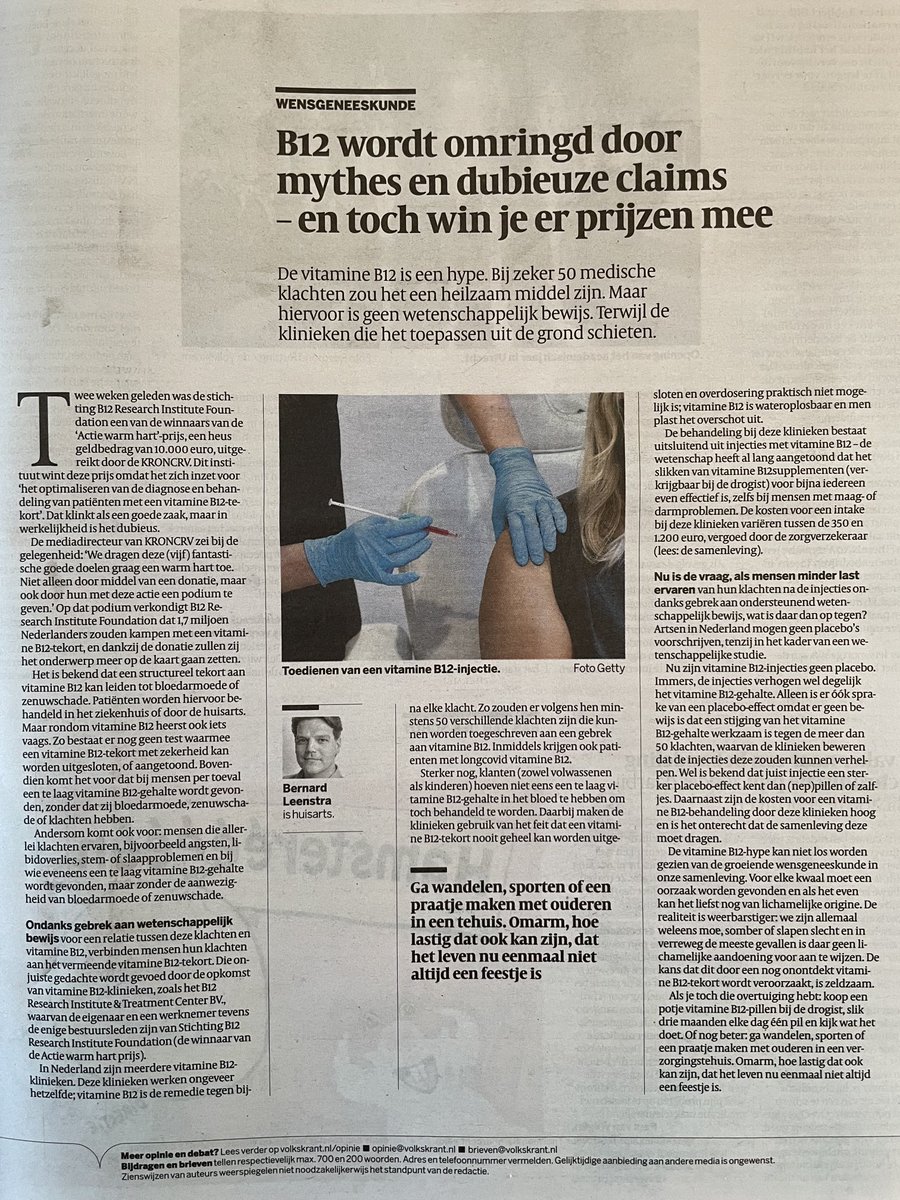 Voeding_NL's tweet photo. Tekort aan #vitamine #B12 kán. Maar een (zeer prijzige) injectie met B12 is onzin. Aasgierengedrag. Slik goedkope pillen en beter: ga eandelen. https://t.co/cEQ3f8NBre
