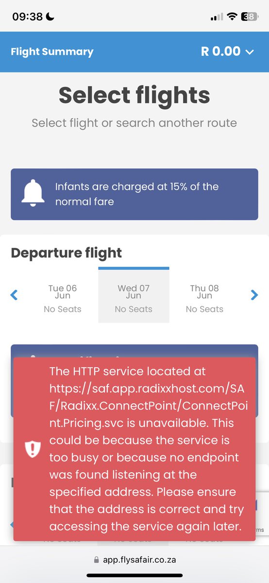 MaxineFarr's tweet photo. @robynoldfield @FlySafair Same thing. Just got error after error until time ran out and I got kicked out. Not great @FlySafair https://t.co/rc2kLCQdsK