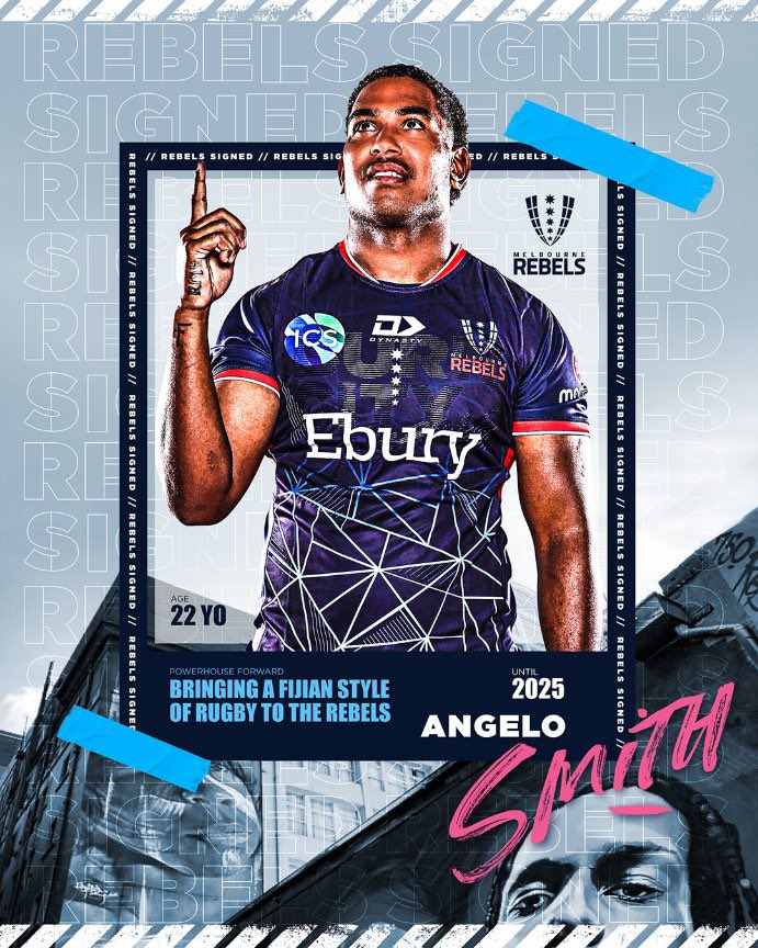 MelbourneRebels's tweet photo. 🇫🇯 Keeping that Fijian flare! 

We're excited to announce the re-signing of another talented young lock, with Angelo Smith inking a new deal, bolstering our second row stocks 🔥

READ. https://t.co/9JjD61Dt0C

#BeARebel https://t.co/WHpy9lQT0w