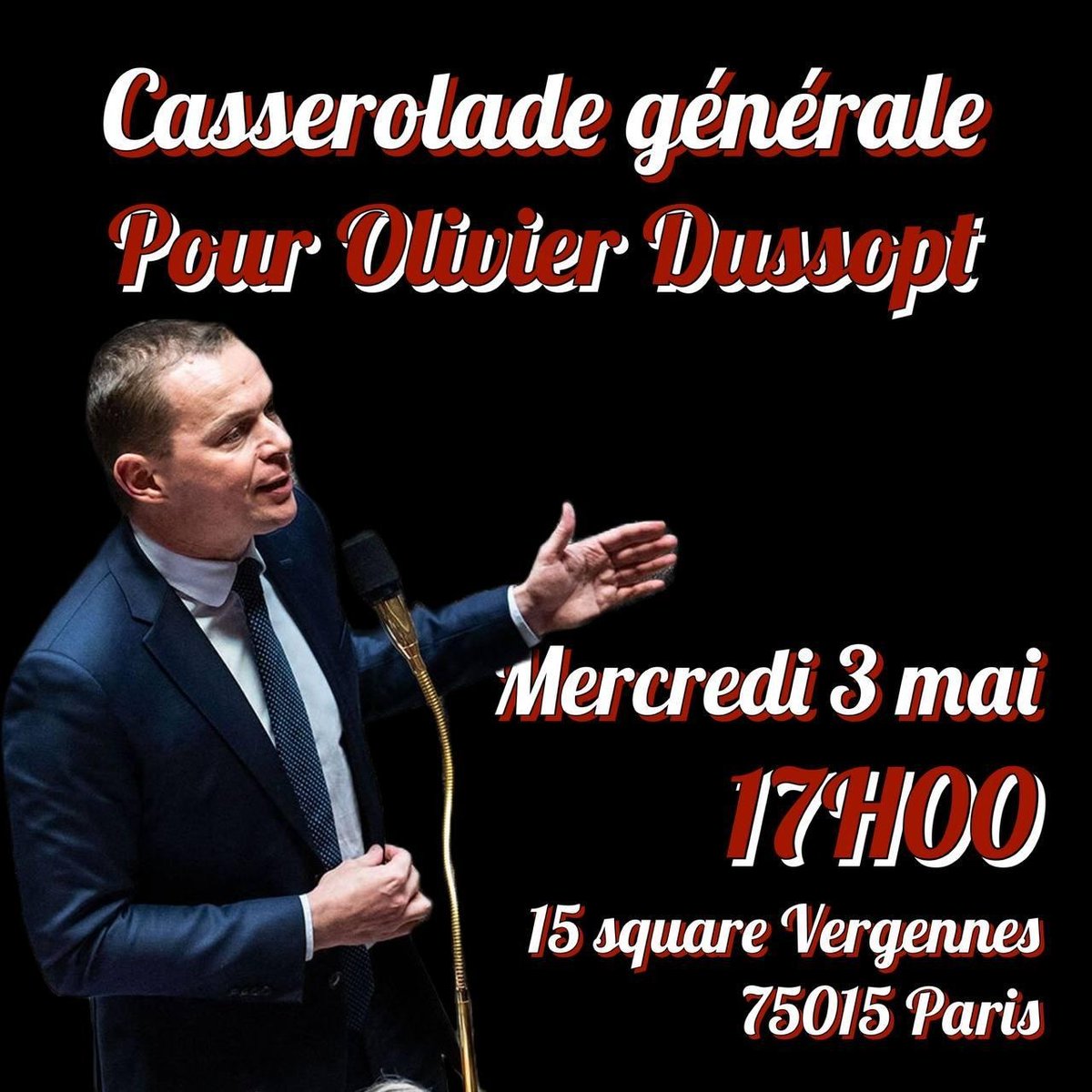 CerveauxNon's tweet photo. 📷 Casserolade générale pour Olivier Dussopt

Accueillons comme il se doit le ministre du travail, Olivier Dussopt ce mercredi à #Paris.

Rendez-vous à 17h au 15 square Vergennes dans le 15eme arrondissement de Paris.

#IntervilleDuZbeul #pasderetraitpasdejo2024 https://t.co/9g24VNrFzD