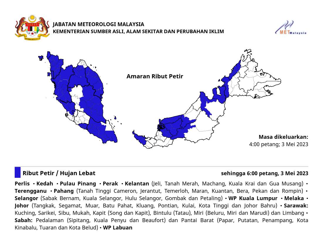 AMARAN RIBUT PETIR. ⛈⛈⛈
Dikeluarkan pada: 4:00 petang, 3 Mei 2023

#ributpetirmetmalaysia
#MenangBersama
#LindungDiriLindungSemua
#metmalaysia