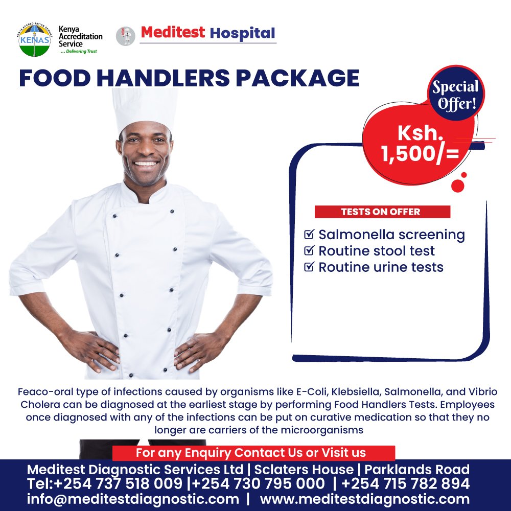 Meditest_Hsp's tweet photo. Are you a school or restaurant owner ?
Are you someone who has your food handled by other people?
Reach out to us for your food handler's test.
Protect the health of you and your loved ones!
#test #food #foodhandler #clinic #checkup #kenya #foodhandlerpackage #salmonella #Kenyan https://t.co/j21DrhYl7W