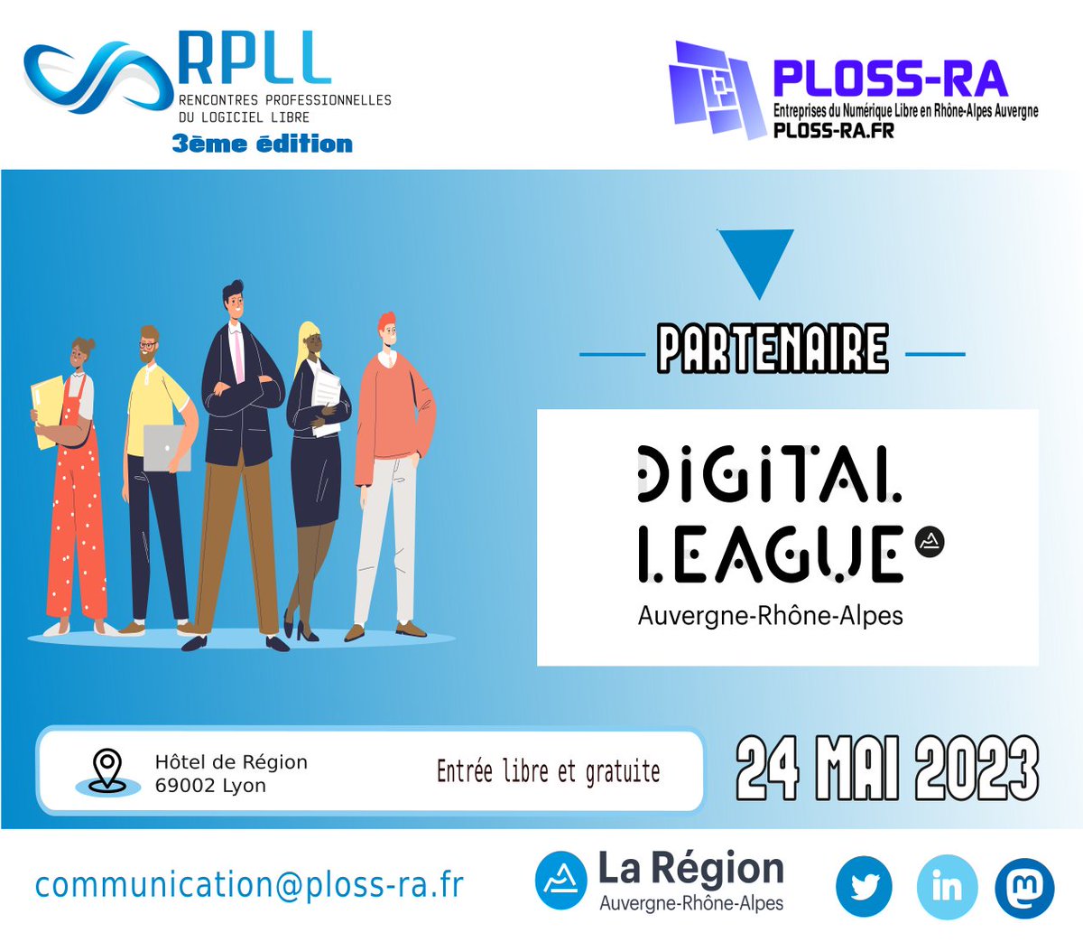 Ploss Rhône-Alpes Auvergne (@plossra) on Twitter photo Notre partenaire <a href="/Digitaleague/">Digital League</a> propose à toutes les entreprises, quelle que soit leur taille, des actions au service de 3 missions : fédérer, grandir ensemble et rayonner.
👉 Inscrivez-vous et soyez des nôtres ce 24 Mai à l’hôtel de Région. lnkd.in/d8FnyQRg Notre partenaire <a href="/Digitaleague/">Digital League</a> propose à toutes les entreprises, quelle que soit leur taille, des actions au service de 3 missions : fédérer, grandir ensemble et rayonner.
👉 Inscrivez-vous et soyez des nôtres ce 24 Mai à l’hôtel de Région. lnkd.in/d8FnyQRg