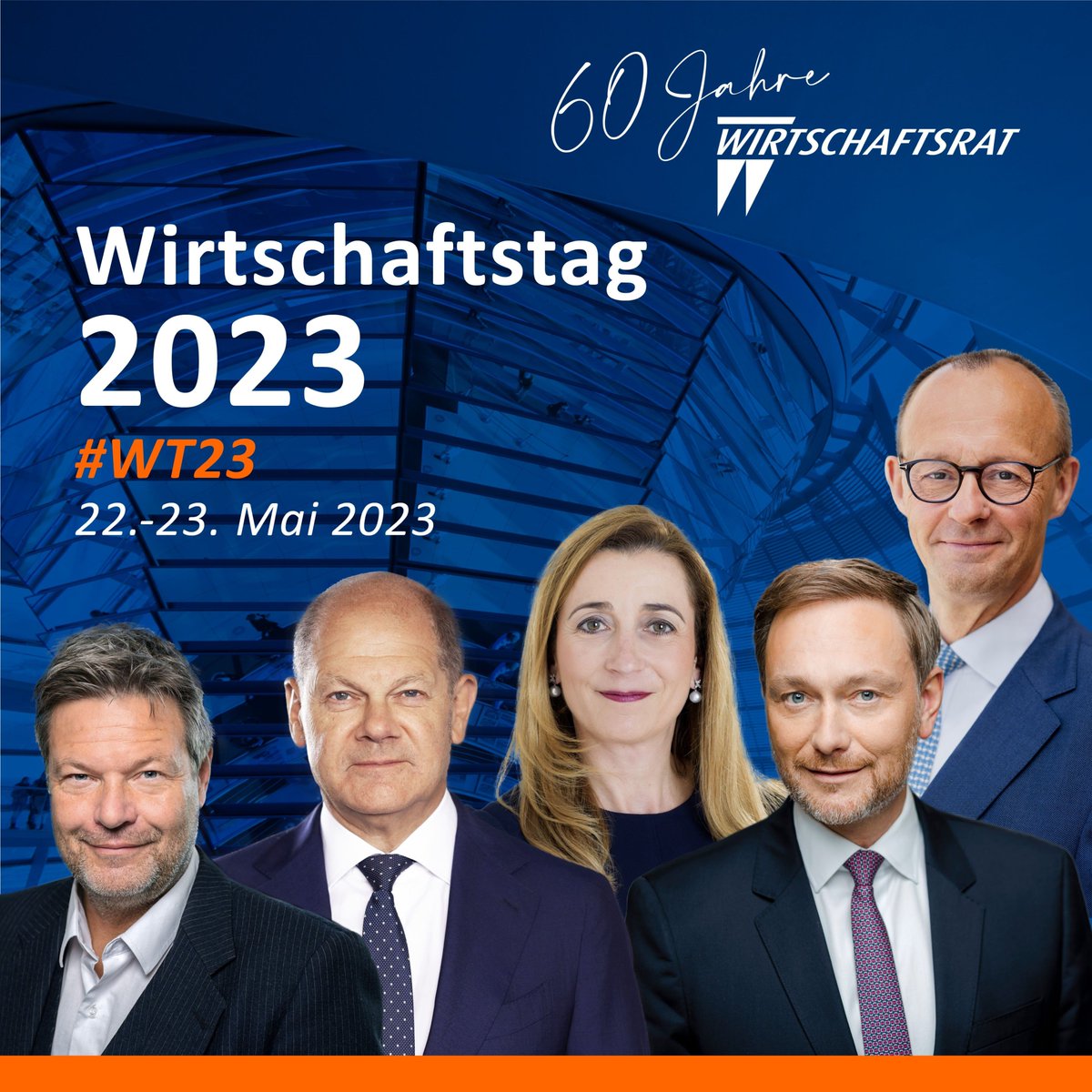 Wirtschaftsrat's tweet photo. Save the date! ✅ Der #Wirtschaftstag ist DIE zentrale Plattform, um mit Spitzenkräften aus #Politik und #Wirtschaft zu diskutieren und gemeinsame  Lösungsvorschläge zu entwickeln. Komplette Agenda &amp; Link zur digitalen Anmeldung gibt es hier 👉 https://t.co/qRlZamIhrg #WT23 https://t.co/HKUUPv770Y