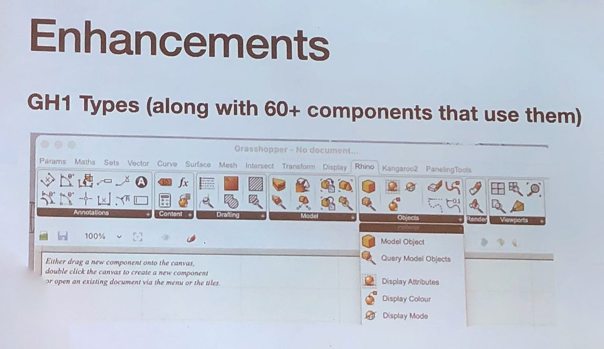 nonoesp's tweet image. #Grasshopper3d (version 1) will get a new 'Rhino' tab with new Grasshopper types, e.g., Layers, Blocks, Linetypes, etc.
Grasshopper 2.0 (@capsulewire) won't ship with the release of Rhino 8, but whenever it's ready.
#McNeel @McNeelEurope